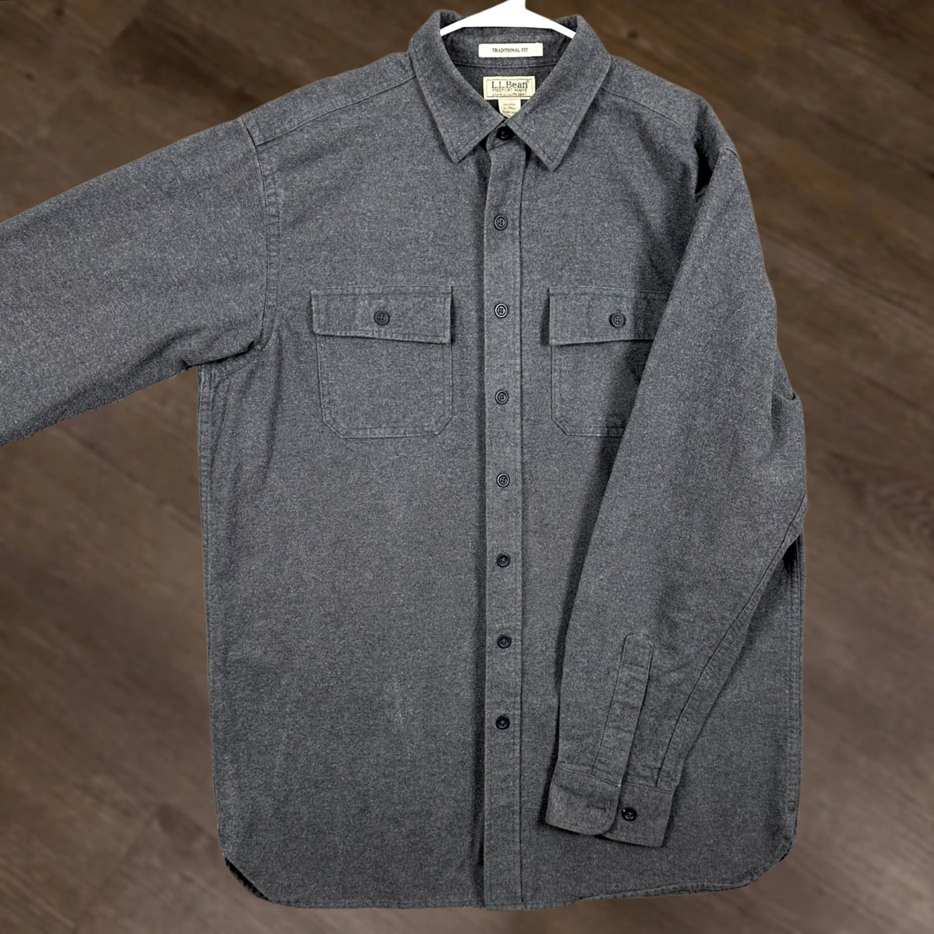 Vintage L.L. Bean Chamois Cloth Shirt Flannel Mens Large Tall Gray Button Up Flap Pocket Size US L / EU 52-54 / 3 - 1 Thumbnail