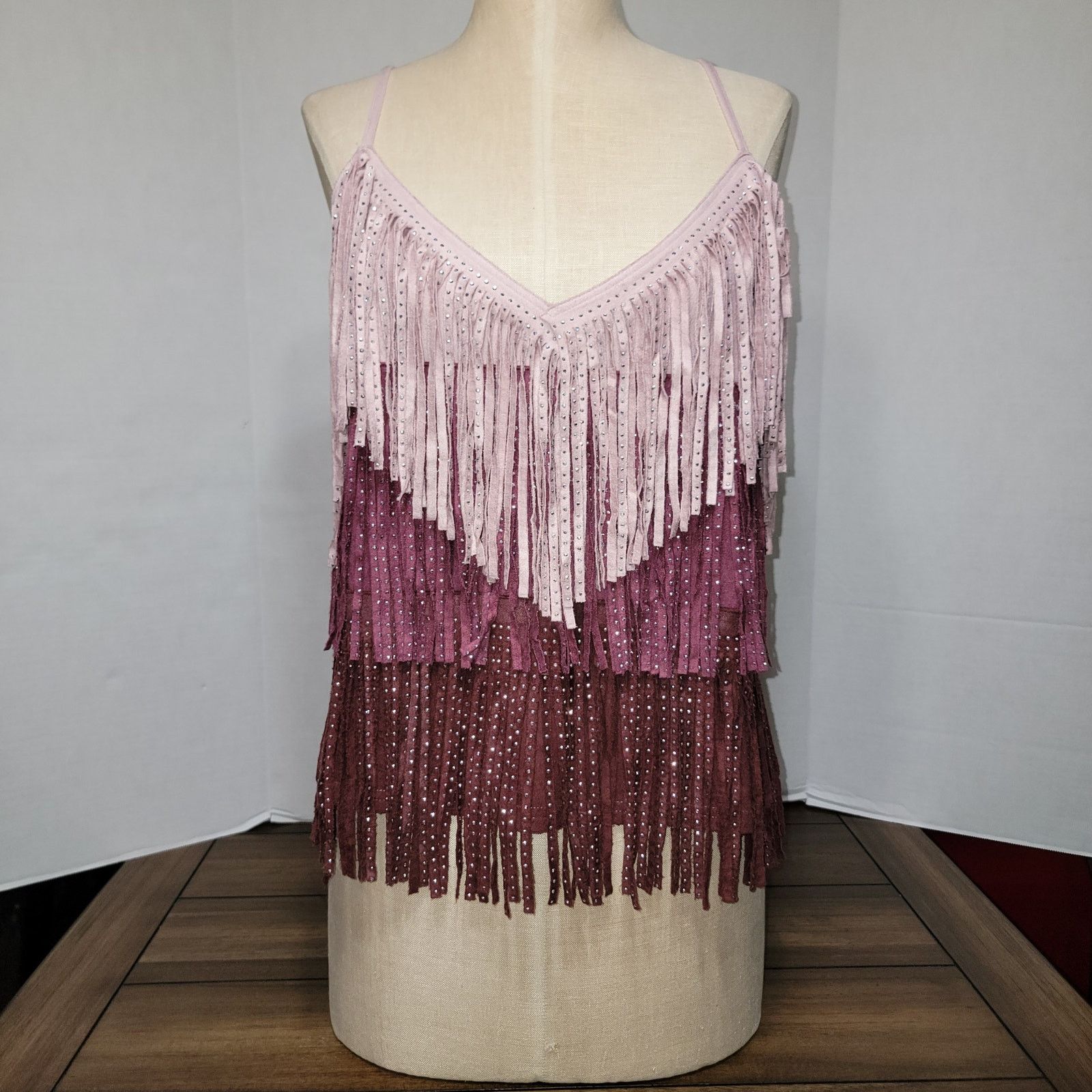 Other Main Strip Faux Suede Fringe Tank w/ Bling - Size Large Size L / US 10 / IT 46 - 1 Thumbnail