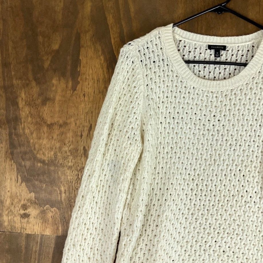 Talbots Talbots Sweater Cream Open Knit Long Sleeve M Women Casual Formal Travel Workwear Pullover Crew Neck Solid Knit Open-Knit Soft Stretch Size M / US 6-8 / IT 42-44 - 4 Thumbnail