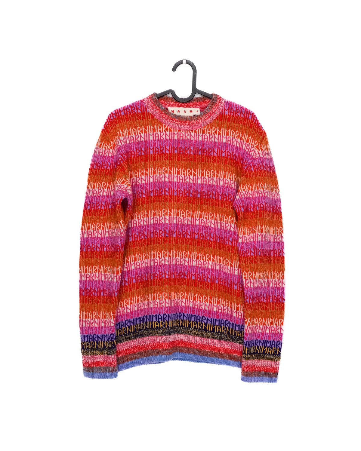 image of Marni Striped Logo Knit Multicolor Wool Crew Sweater in Pink, Men's (Size Small)