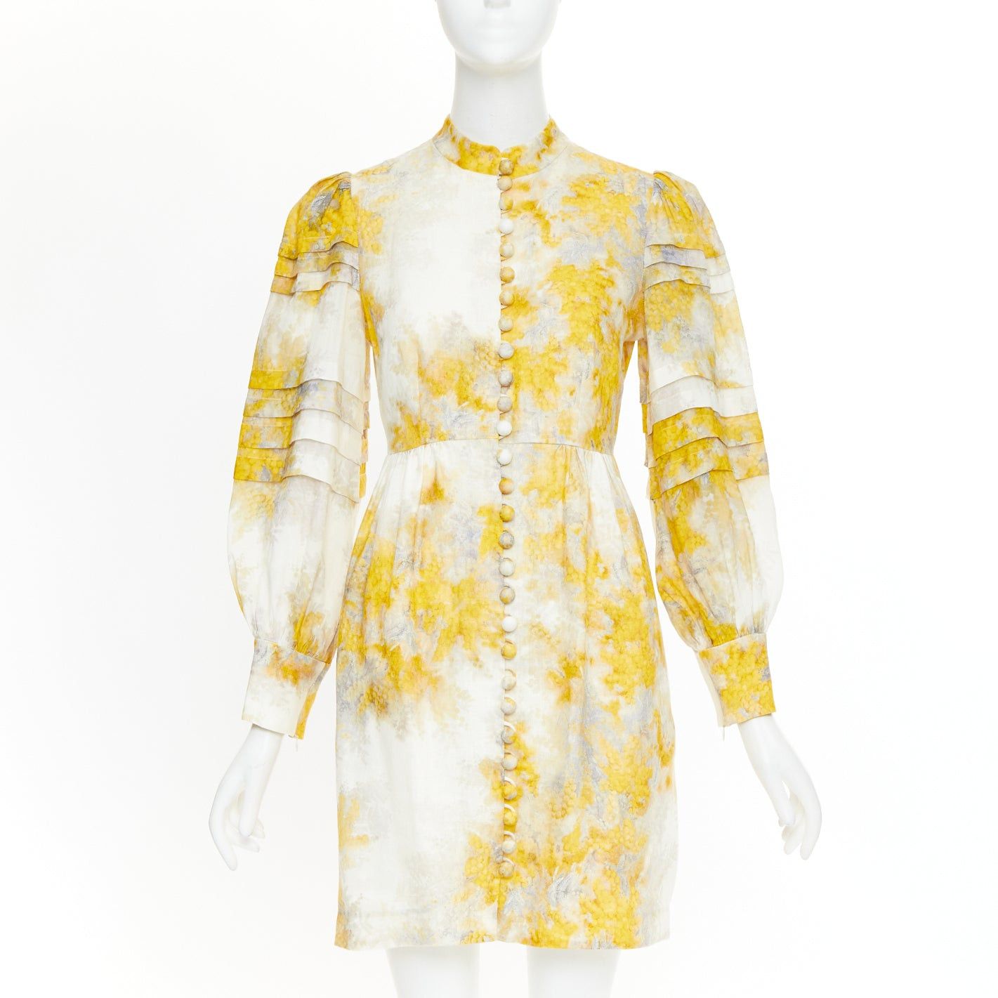 Zimmermann ZIMMERMANN 2021 Botanica yellow grey linen Wattle floral print puff sleeves dress Sz1 S Size S / US 4 / IT 40 - 1 Thumbnail