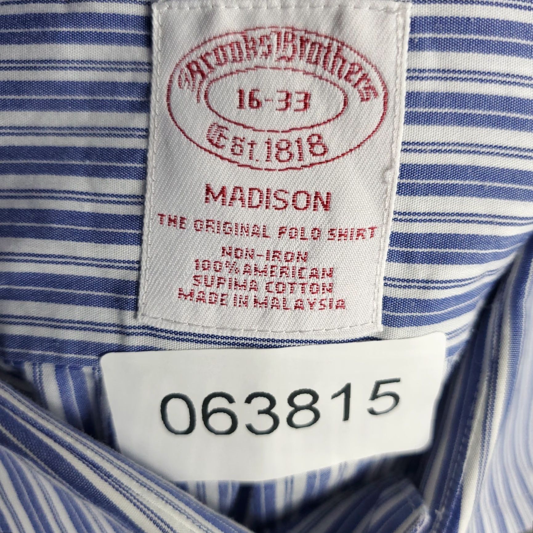 Brooks Brothers Brooks Brothers Dress Shirt Mens 16 Blue Madison Striped Button-Down Long Sleeve Regular Cotton Non-Iron, Classic American 90s? Size 42R - 7 Thumbnail