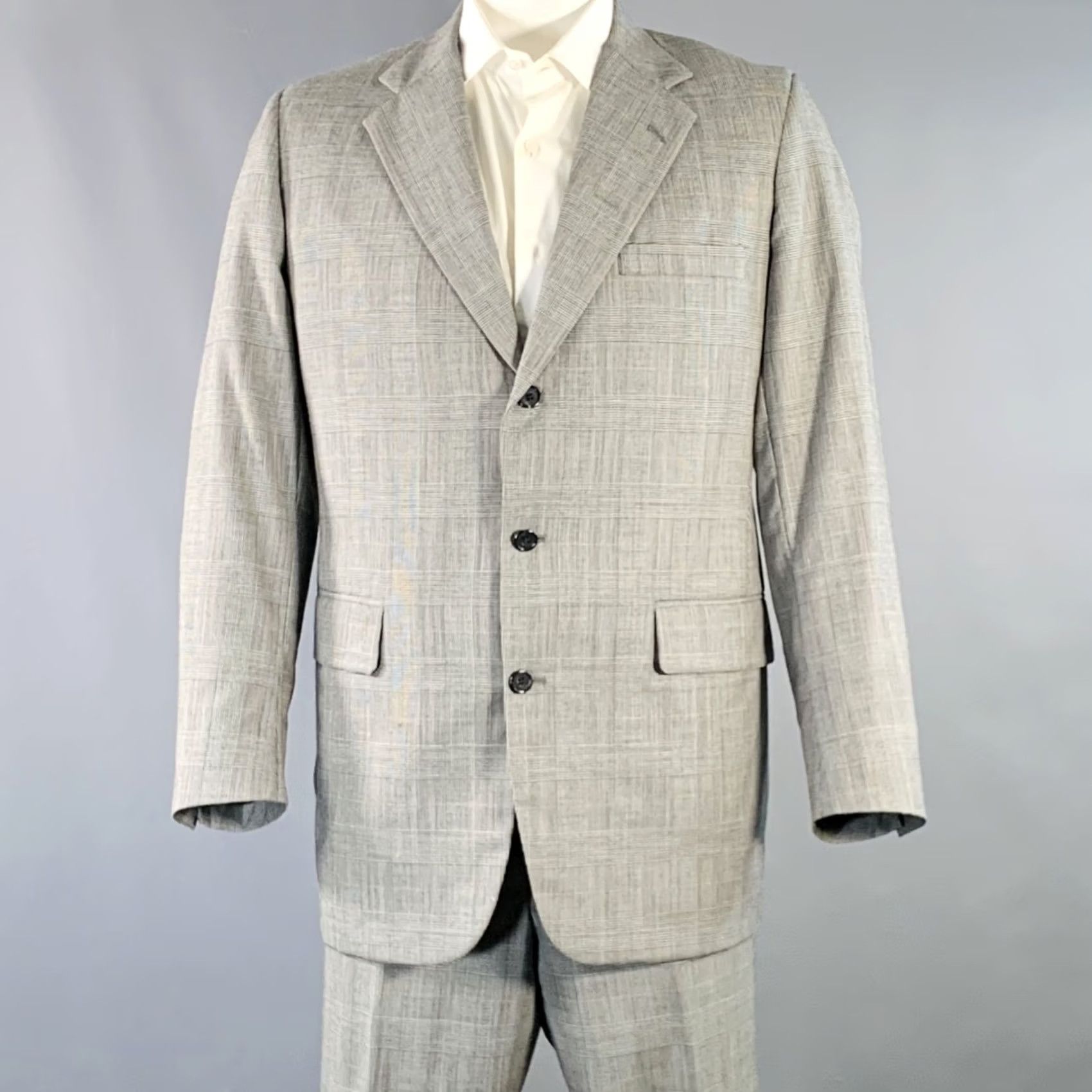 Vintage O'CONNELL'S Size 42 Long Black White Plaid Wool Notch Lapel Suit Mens Jacket Pants Black White Houndstooth Wool Notch Lapel 42L 36 Waist Inseam 31 Size 42R - 2 Thumbnail