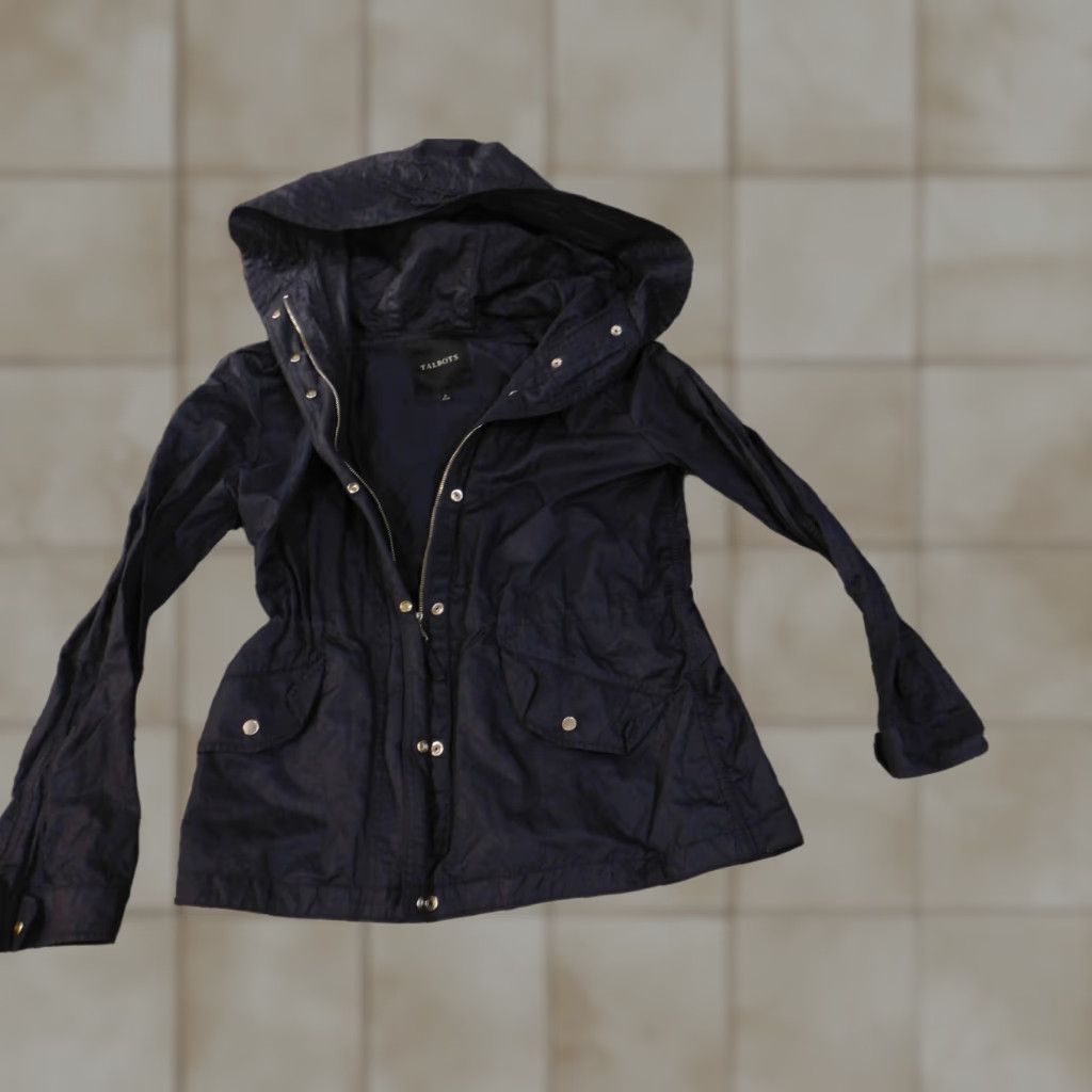 Talbots Talbots Jacket 6 Blue Zip Hoodie Womens Cotton Metallic Drawstring Casual Jacket Size M / US 6-8 / IT 42-44 - 1 Thumbnail
