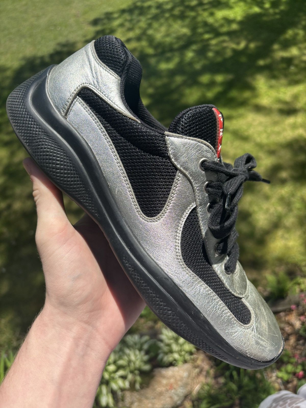 Prada Americas Cup Silver Leather Size 10 Shoes, Men's