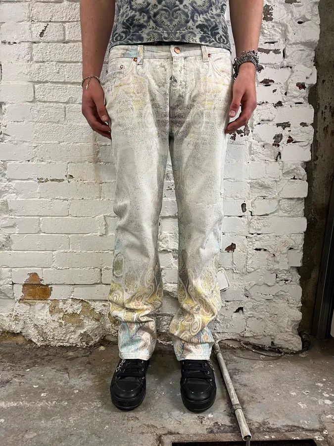 Roberto Cavalli 2000s Roberto Cavalli Gradient Ornaments White Pants Size 28" / US 6 / IT 42 - 4 Thumbnail