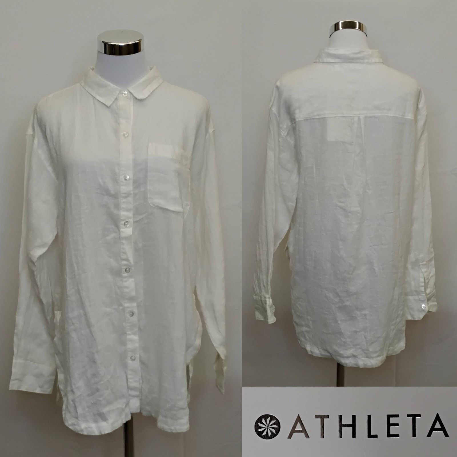 Athleta Athleta Linen Long and Lean Shirt Women's M White NWT Stain Size M / US 6-8 / IT 42-44 - 1 Thumbnail