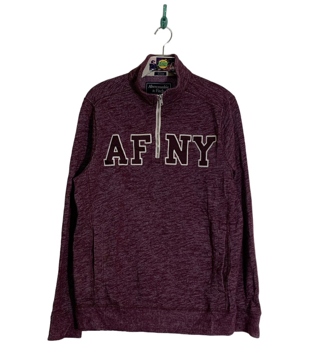image of Abercrombie Fitch Abercrombie & Fitch New York Half Zipper in Maroon, Men's (Size Small)