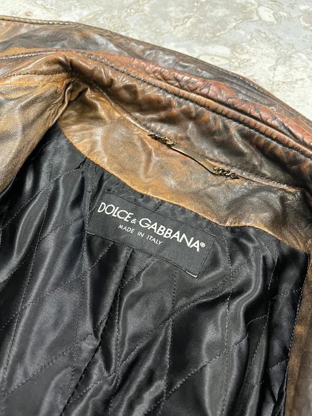 Dolce & Gabbana AW2001 Dolce & Gabbana Brown Eroded Leather Officer Buttoned Jacket Size US M / EU 48-50 / 2 - 9 Thumbnail