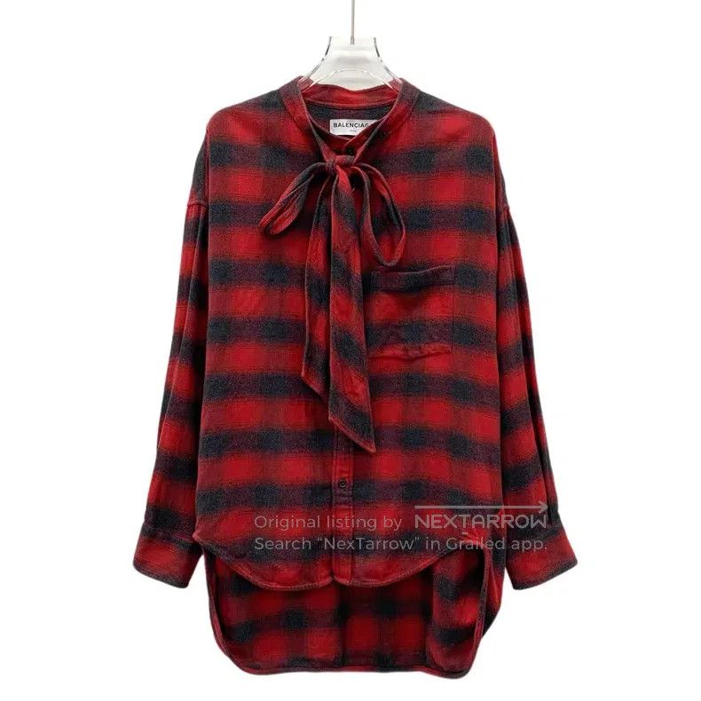 Balenciaga Balenciaga Red plaid cotton tie bow long sleeve shirt Size XS / US 0-2 / IT 36-38 - 1 Thumbnail