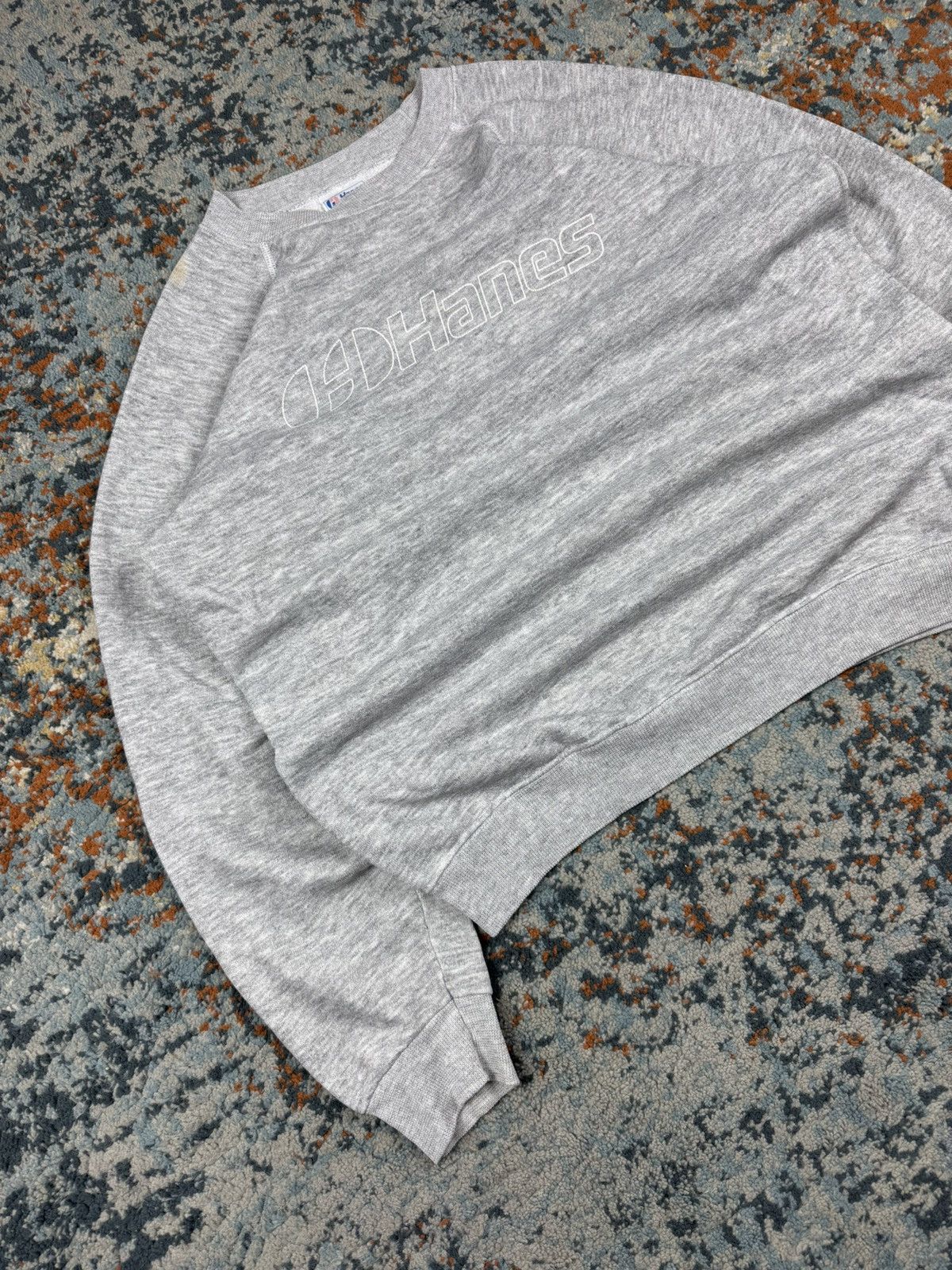 Hanes × Vintage Vintage 90s Hanes logo spellout heather grey boxy sweatshirt Size US L / EU 52-54 / 3 - 2 Thumbnail