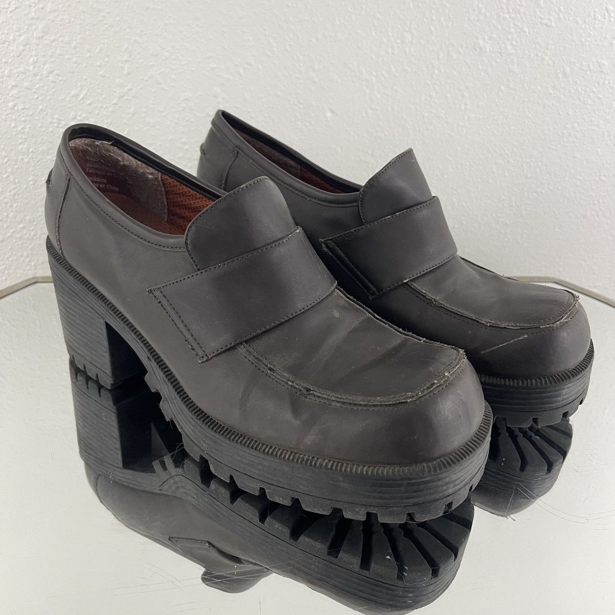 Vintage LOWER EAST SIDE Vintage Brown Faux Leather Platform Loafers Size US 10 / IT 40 - 3 Thumbnail