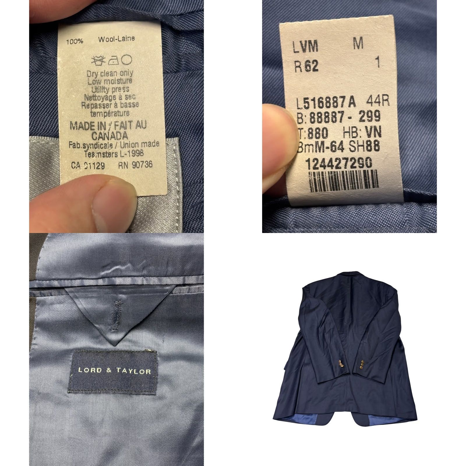 Ralph Lauren Lauren Ralph Lauren Navy Blue Blazer Wool Blend 44R Three-Button Notch Lapel Gold Buttons Single-Breasted Mens Jacket Coat Regular Fit Vintage No Size 44R - 8 Thumbnail