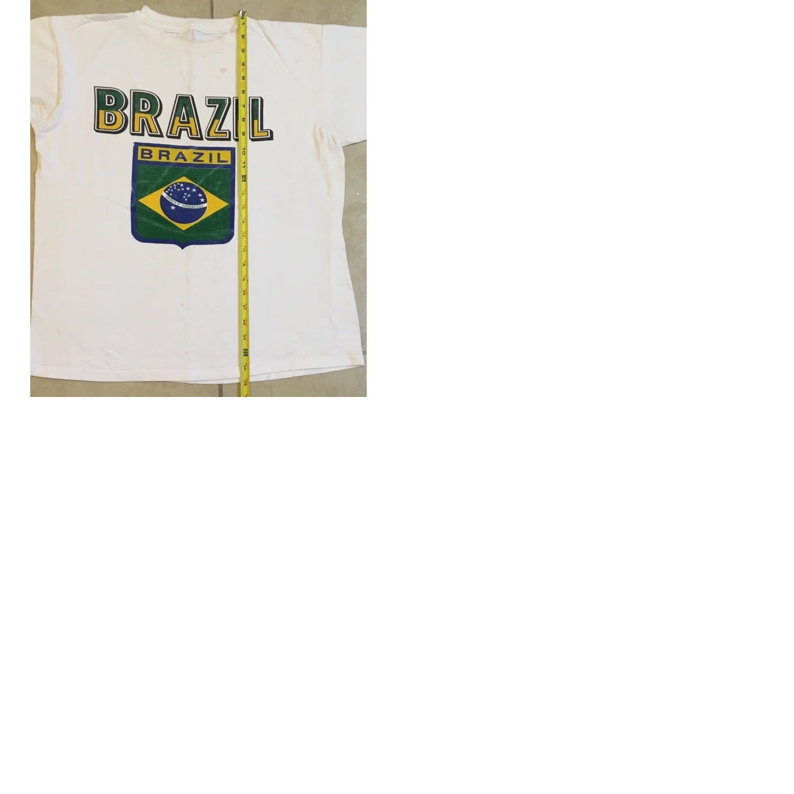 Vintage VINTAGE Brazil Flag Faded Distressed Shirt S Mens 90s Grunge Football Soccer White - 80s 90s USA Sailing Surf Rock College Fútbol Size US S / EU 44-46 / 1 - 11 Thumbnail