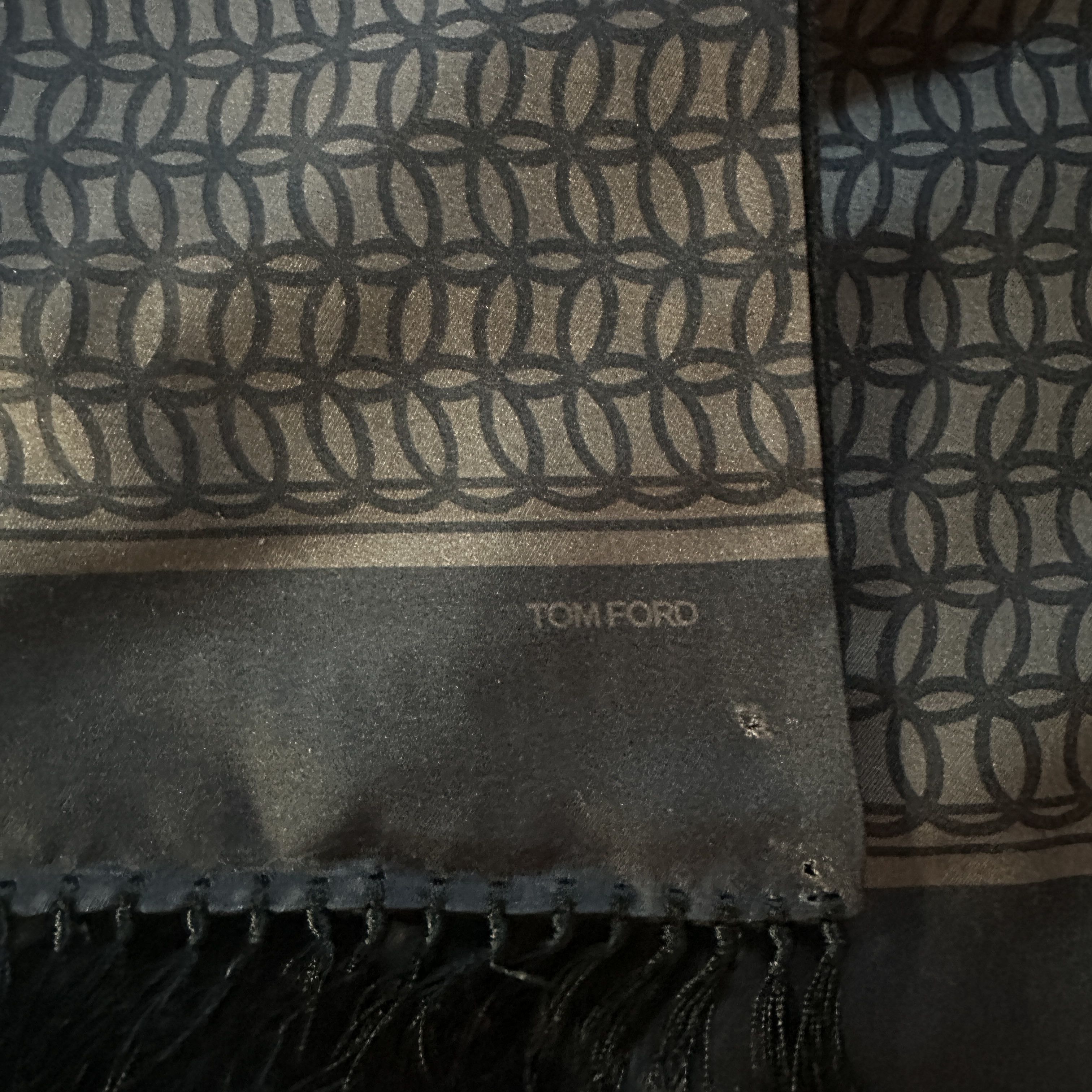 Tom Ford Authentic Tom Ford Brown Geometric Silk & Cashmere Scarf Size ONE SIZE - 4 Thumbnail