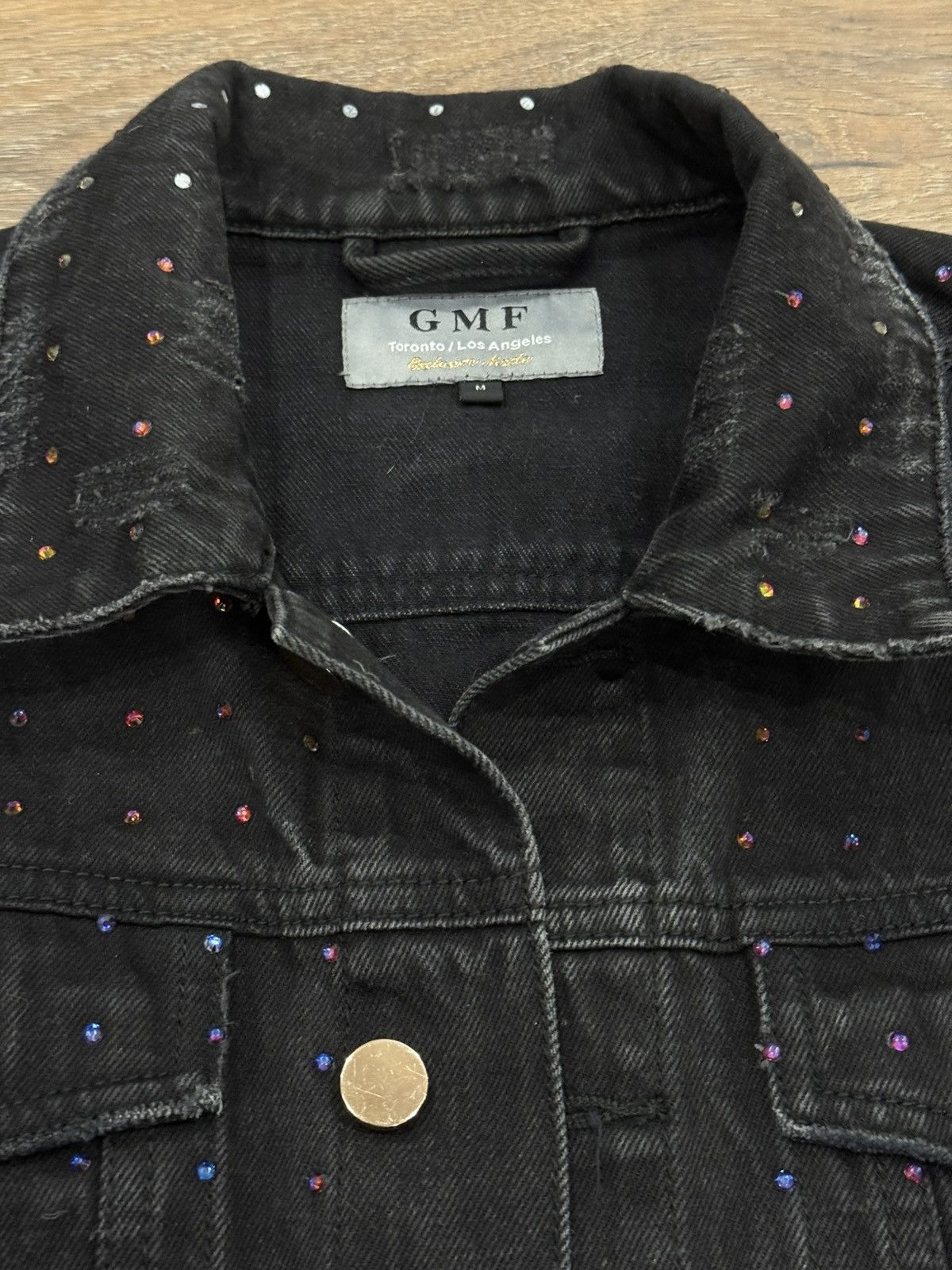 Other GMF Rhinestone Denim Jacket Distressed Crystal Trucker Size US M / EU 48-50 / 2 - 5 Thumbnail