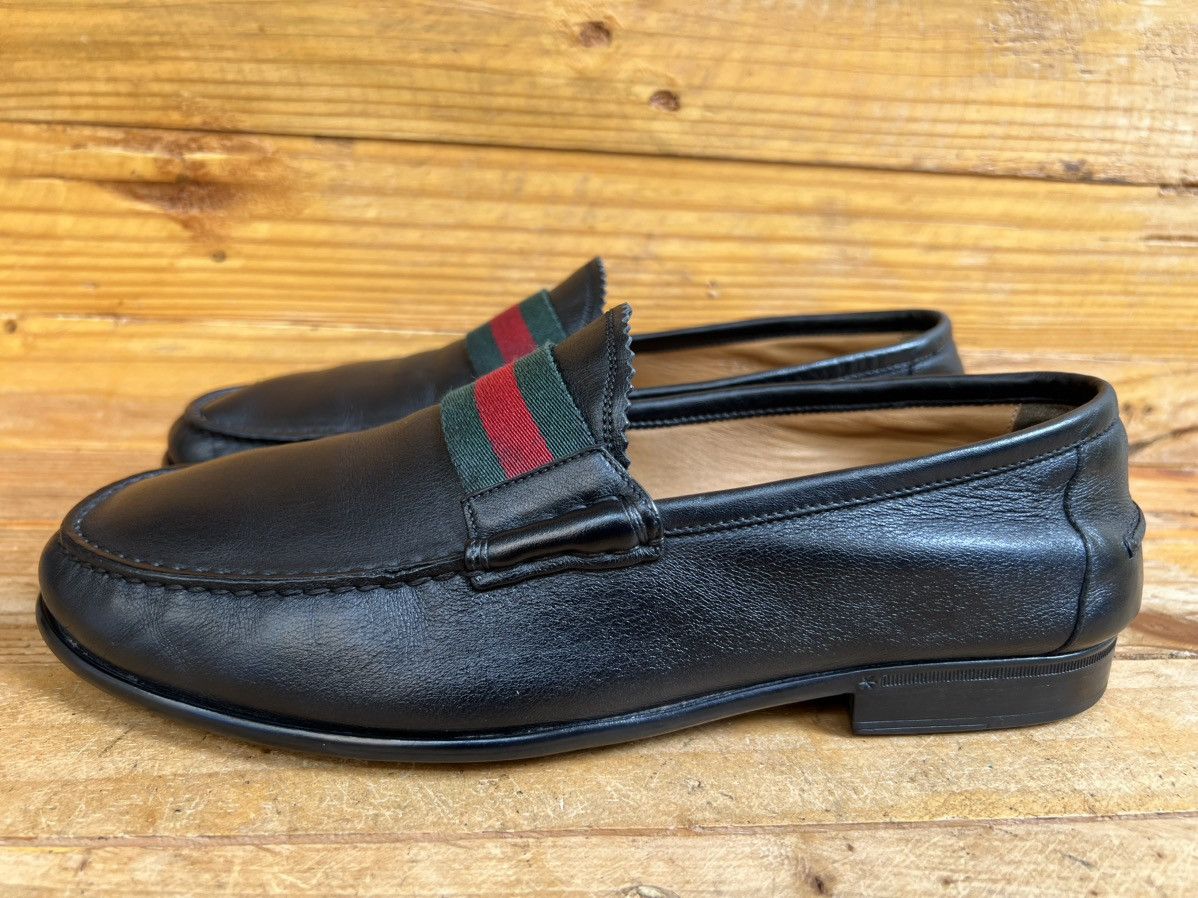 Gucci Gucci Leather Soft Leather Moccasin Loafers Green & Red Web Size US 7.5 / EU 40-41 - 4 Thumbnail