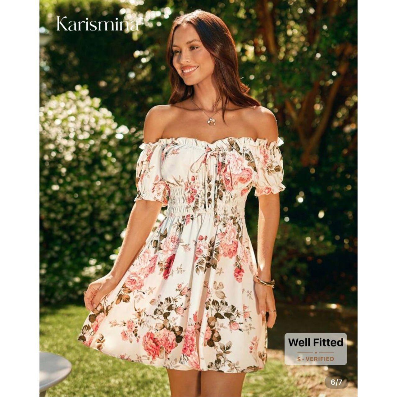 Shein KARISMINA Vacation Spring/Summer Floral Printed Woven Off-Sh Size L / US 10 / IT 46 - 6 Thumbnail