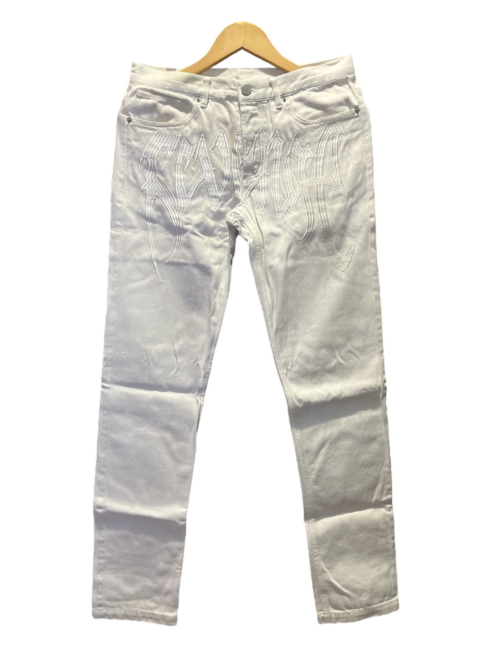 image of Revenge White Embroidered Denim Jeans in All White, Men's (Size 30)