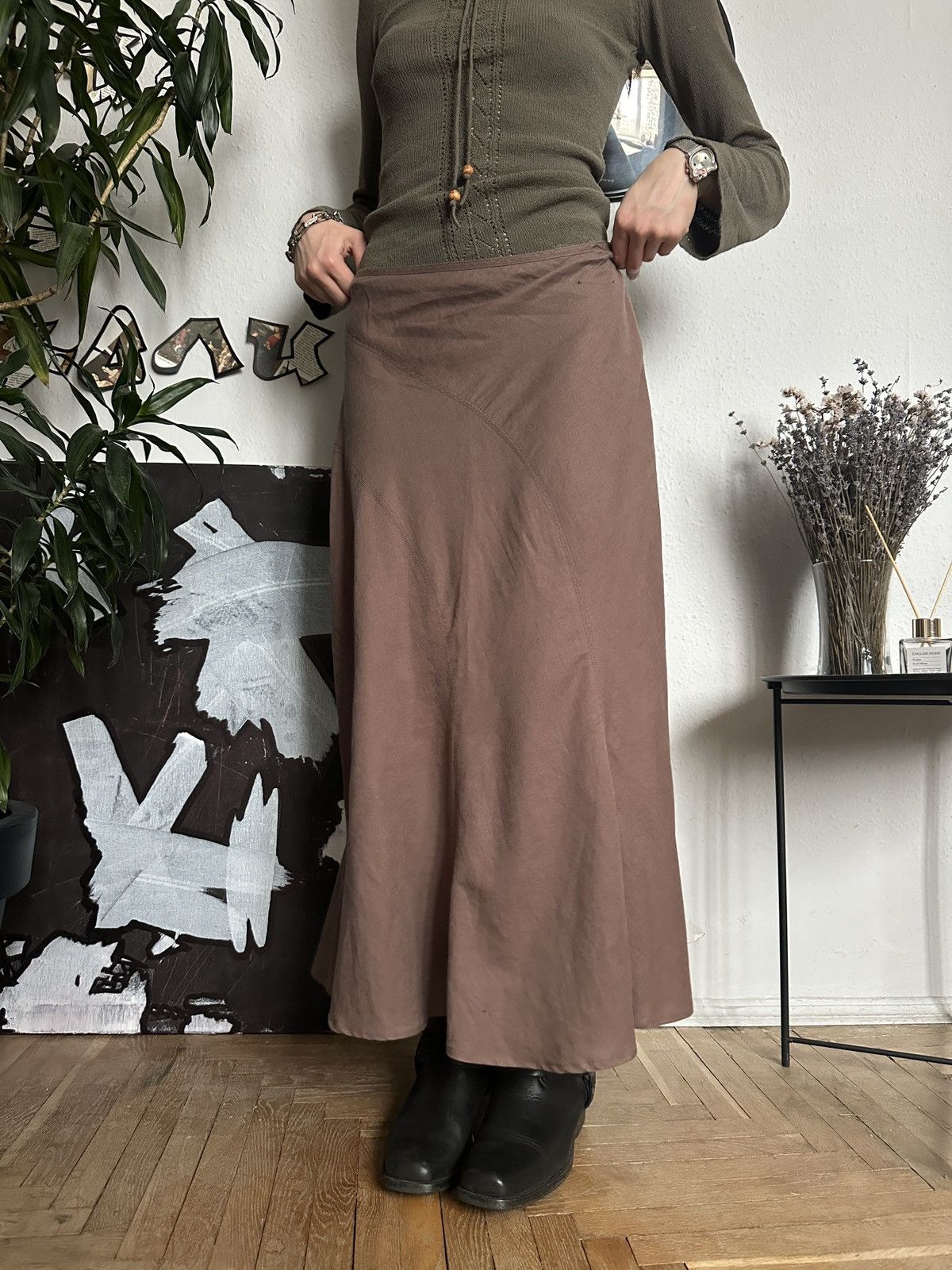 Japanese Brand Linen Ruffle Hem Boho Fairy Coquette Maxi Skirt 00s Size 34" / US 12 / IT 48 - 4 Thumbnail