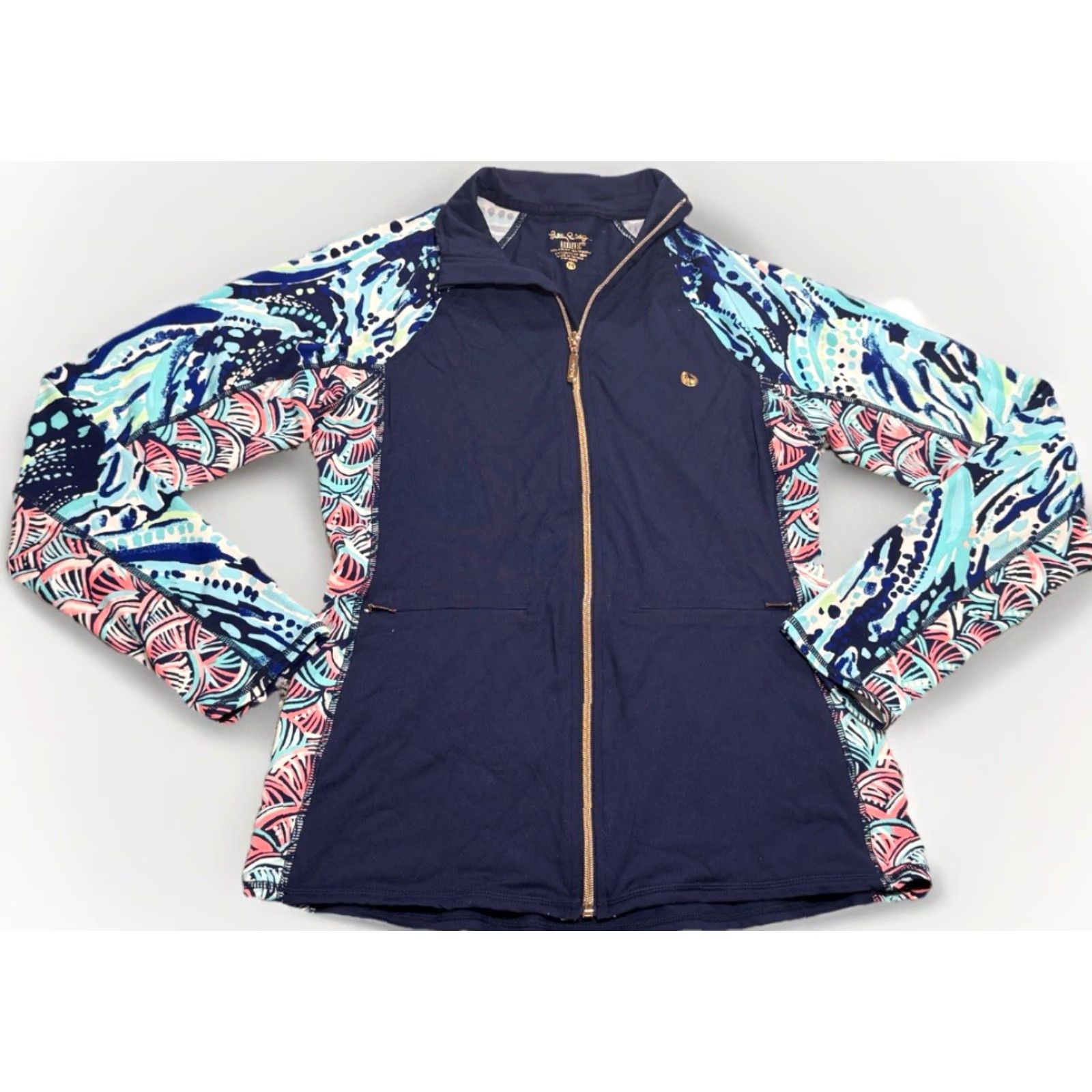 Lilly Pulitzer Lilly Pulitzer Luxletic Jacket Women's M Navy Full Zip Long Sleeve UPF50+ Athleisure Tennis Walking Jacket/Coat Solid Pattern Size M / US 6-8 / IT 42-44 - 2 Thumbnail