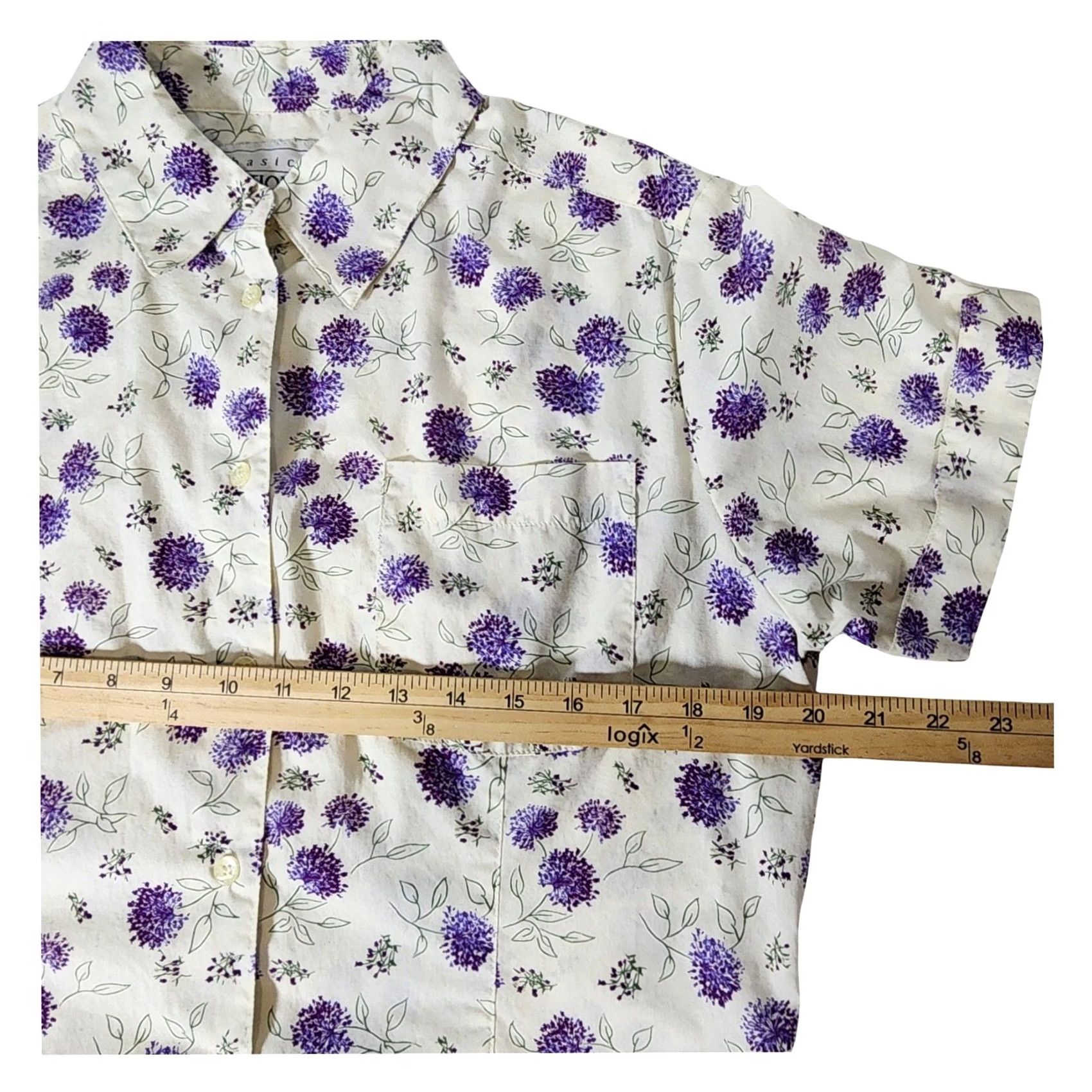 Basic Editions VTG Basic Editions Floral Button Shirt Medium Purple Flower Womens Short Sleeve Size M / US 6-8 / IT 42-44 - 6 Thumbnail