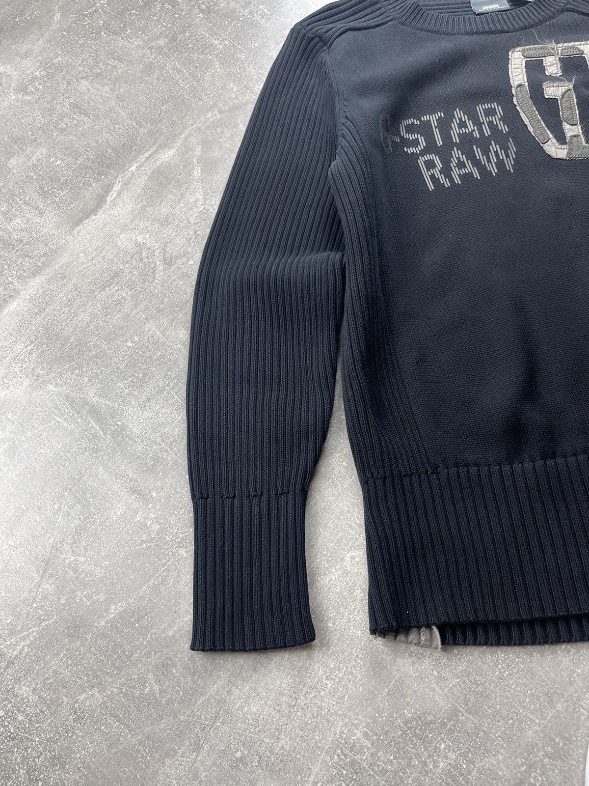 G-Star G-Star RAW Vintage Black Ribbed Knit Sweater Pullover Logo Size US L / EU 52-54 / 3 - 3 Thumbnail
