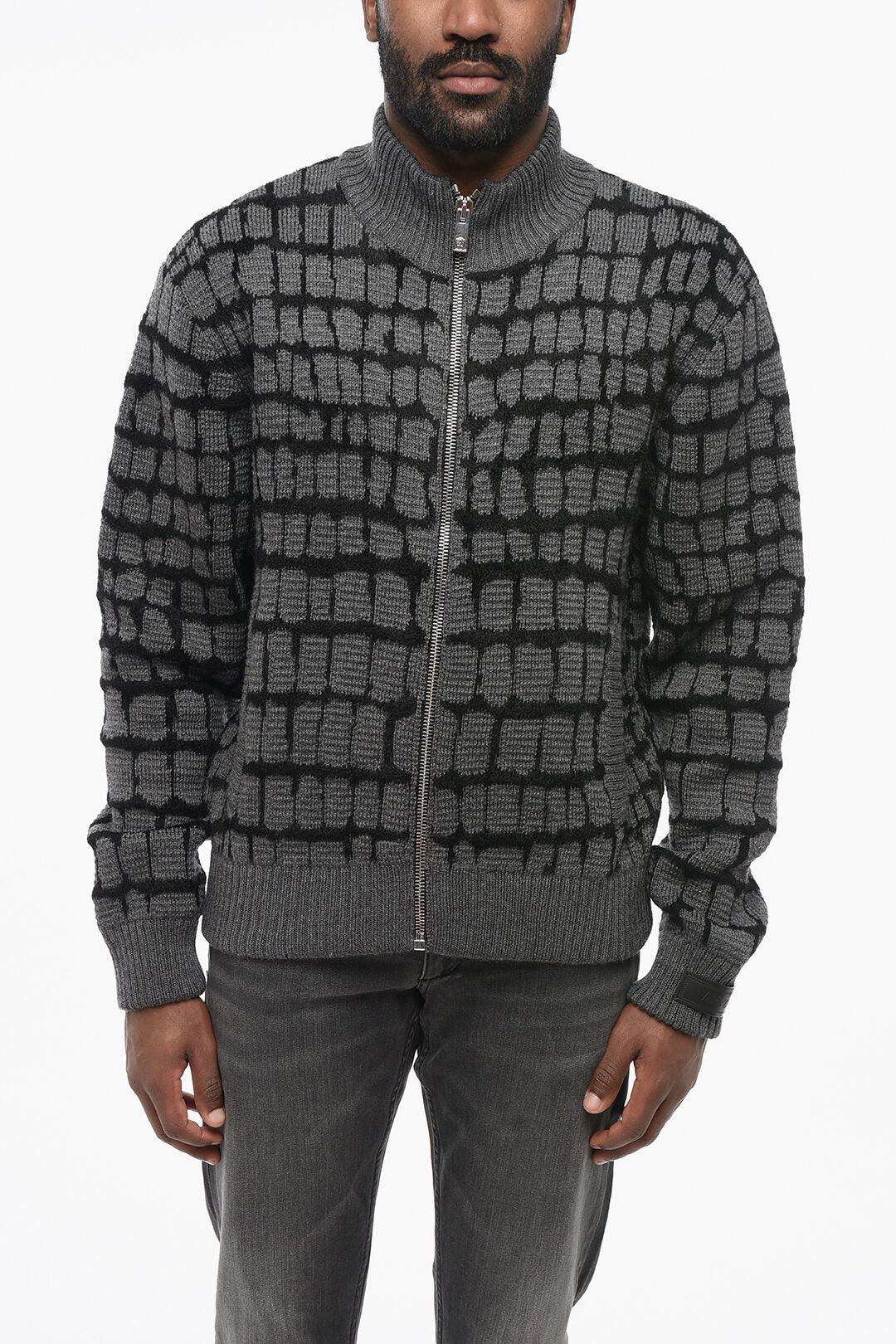 Versace og1mm0426 Virgin Wool-Blend Zip-up Sweater in Grey Size US L / EU 52-54 / 3 - 1 Thumbnail