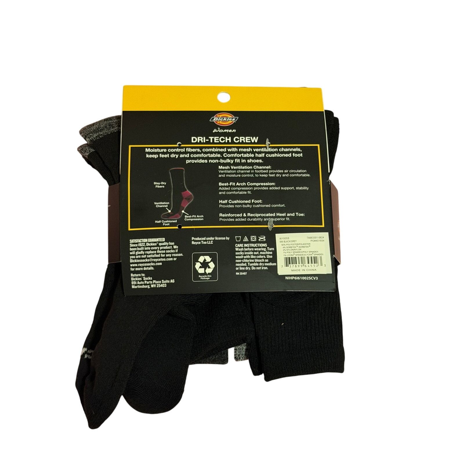 Dickies Dickies Black Gray Dri Tech Crew All Day Comfort Socks Size ONE SIZE - 2 Thumbnail