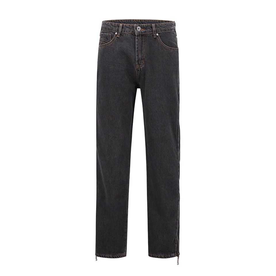 Designer × Japanese Brand Straight Frayed Jeans Side Zipper Harajuku Style Loose Pants Size US 30 / EU 46 - 4 Thumbnail