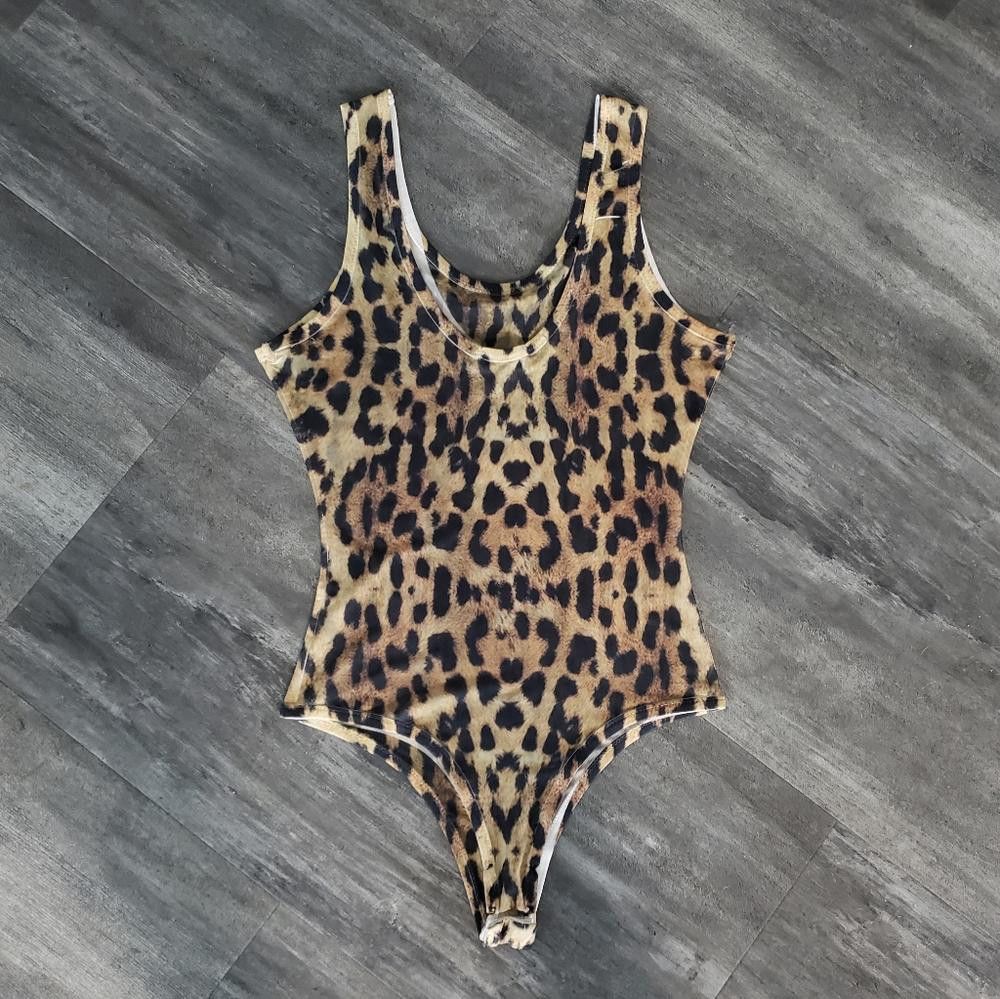 Designer Nude Animal Print WS Slightly Sheer Bodysuit Size ONE SIZE - 2 Thumbnail