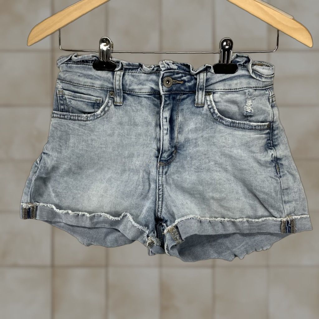 Vintage Arizona Jeans Women's Juniors Size 5 High Rise Cut-Off Shorts Blue 90s Retro Ruffle Waist Size 27" / US 4 / IT 40 - 1 Thumbnail