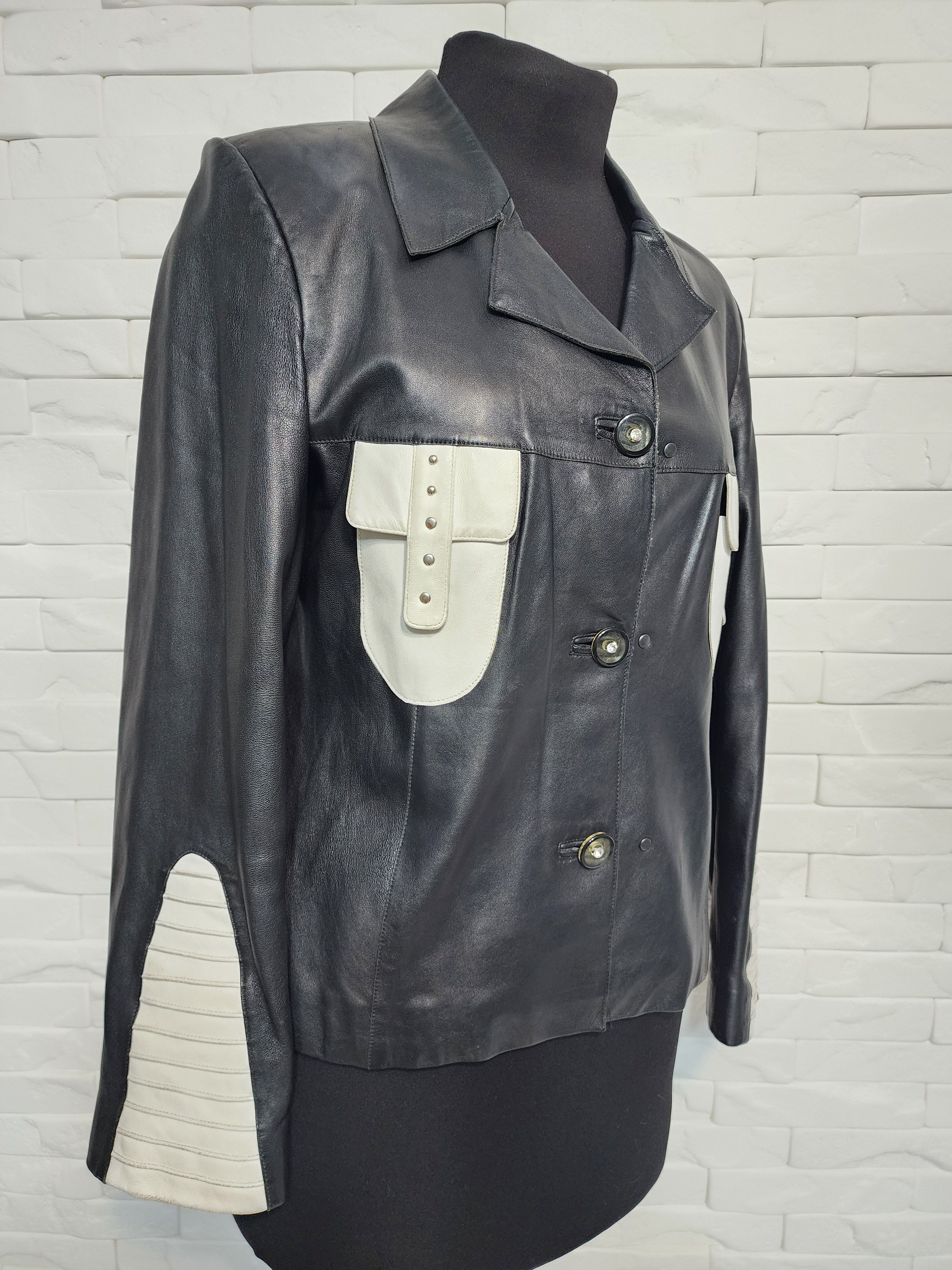 Genuine Leather Black & White Genuine Leather Jacket: Women's Sport Style Size L / US 10 / IT 46 - 3 Thumbnail