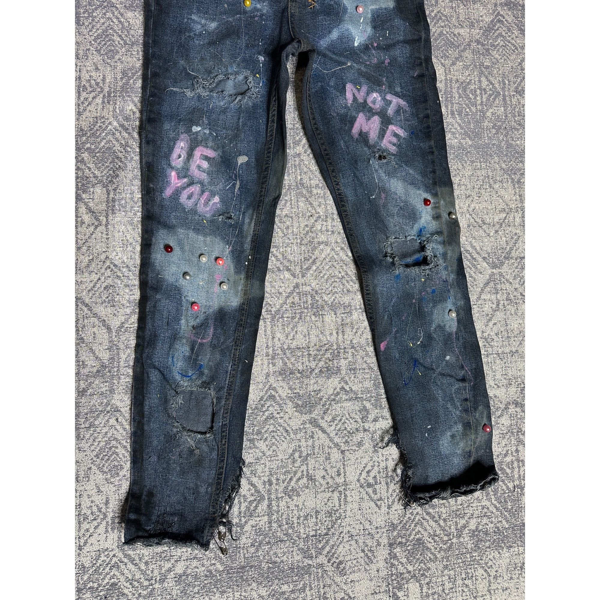 Ksubi Custom Reworked Embellished Bleached Distressed Paint Staine Size 29" - 2 Thumbnail