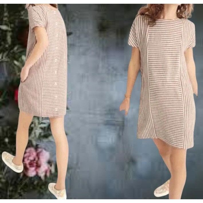 Madewell Madewell Striped Button Back Dress XS Extra Small Linen Blen Size XS / US 0-2 / IT 36-38 - 1 Thumbnail