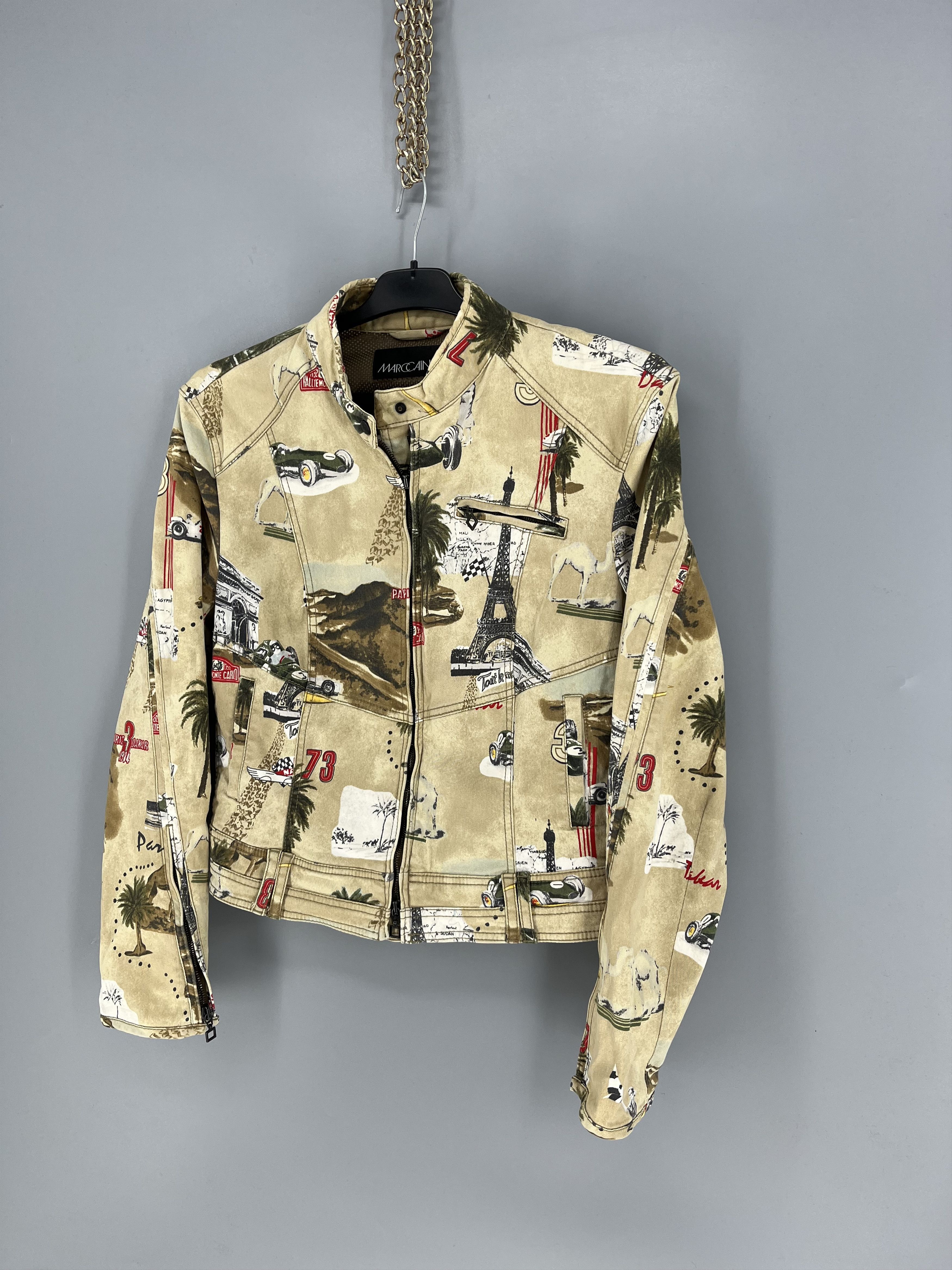 Vintage MARC CAIN Biker Moto Jacket Racing Print Stretch Cotton Size M / US 6-8 / IT 42-44 - 3 Thumbnail