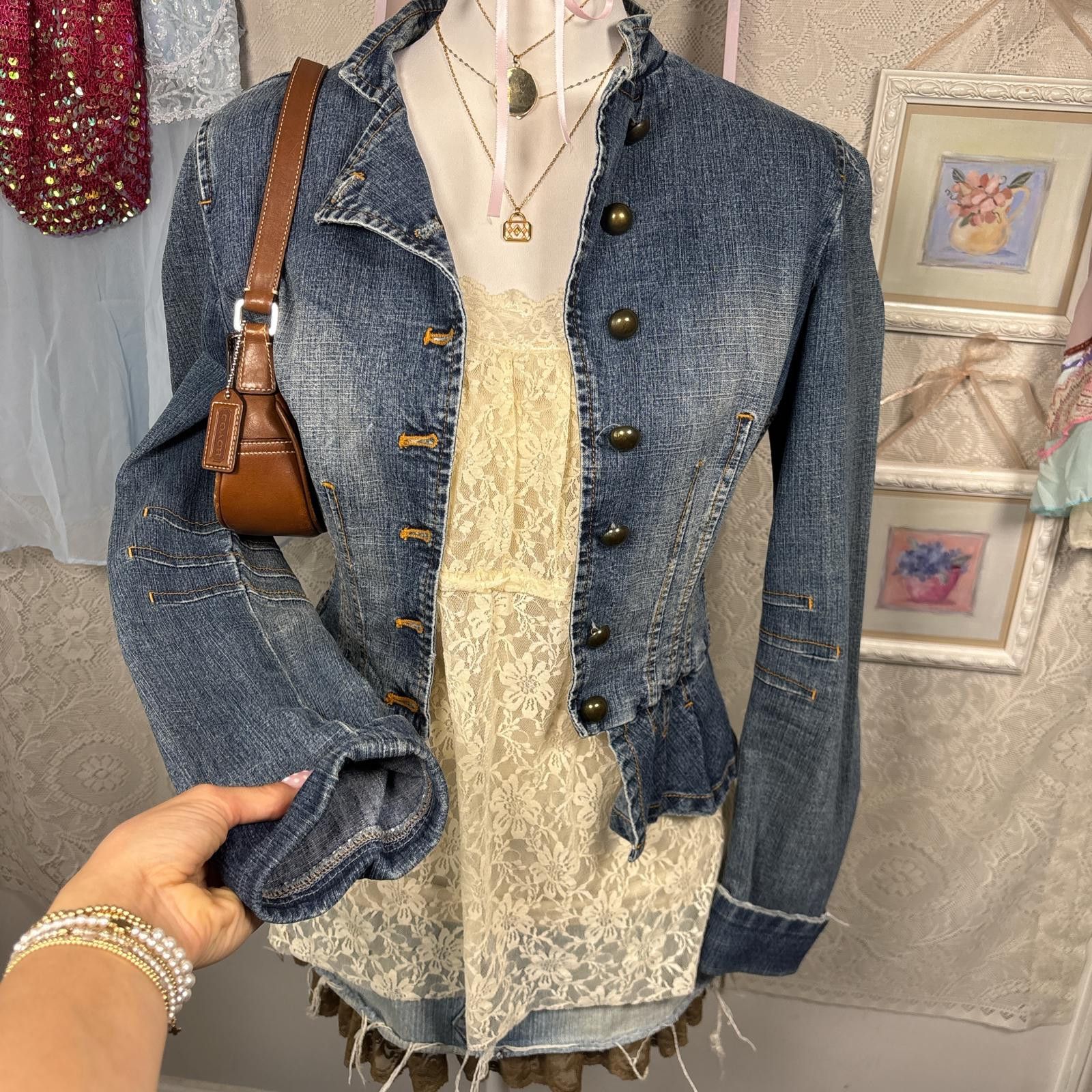Other y2k 2000s distress ruffle denim jacket Size M / US 6-8 / IT 42-44 - 3 Thumbnail