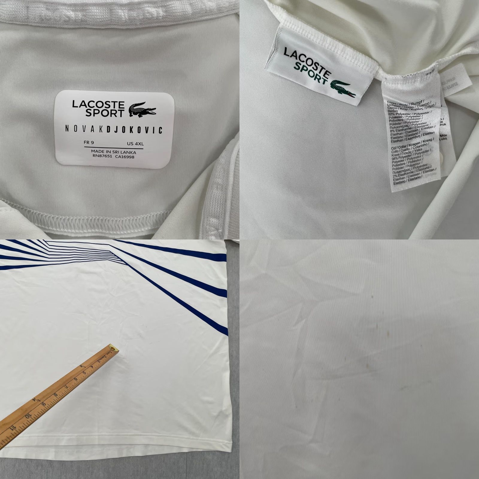 Lacoste Lacoste Sport Shirt Adult 4XL White Polo Novak Djokovic Tennis Logo Mens FR9 Polo Shirt Size US XXL / EU 58 / 5 - 8 Thumbnail