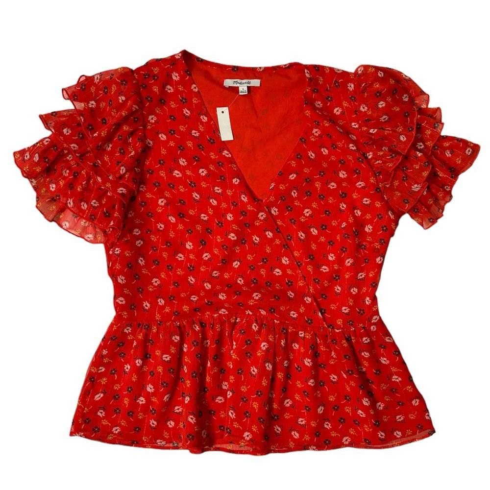 Madewell Madewell l NWT Tiered-Sleeve Peplum Top MetallicPosies Small Size S / US 4 / IT 40 - 2 Thumbnail