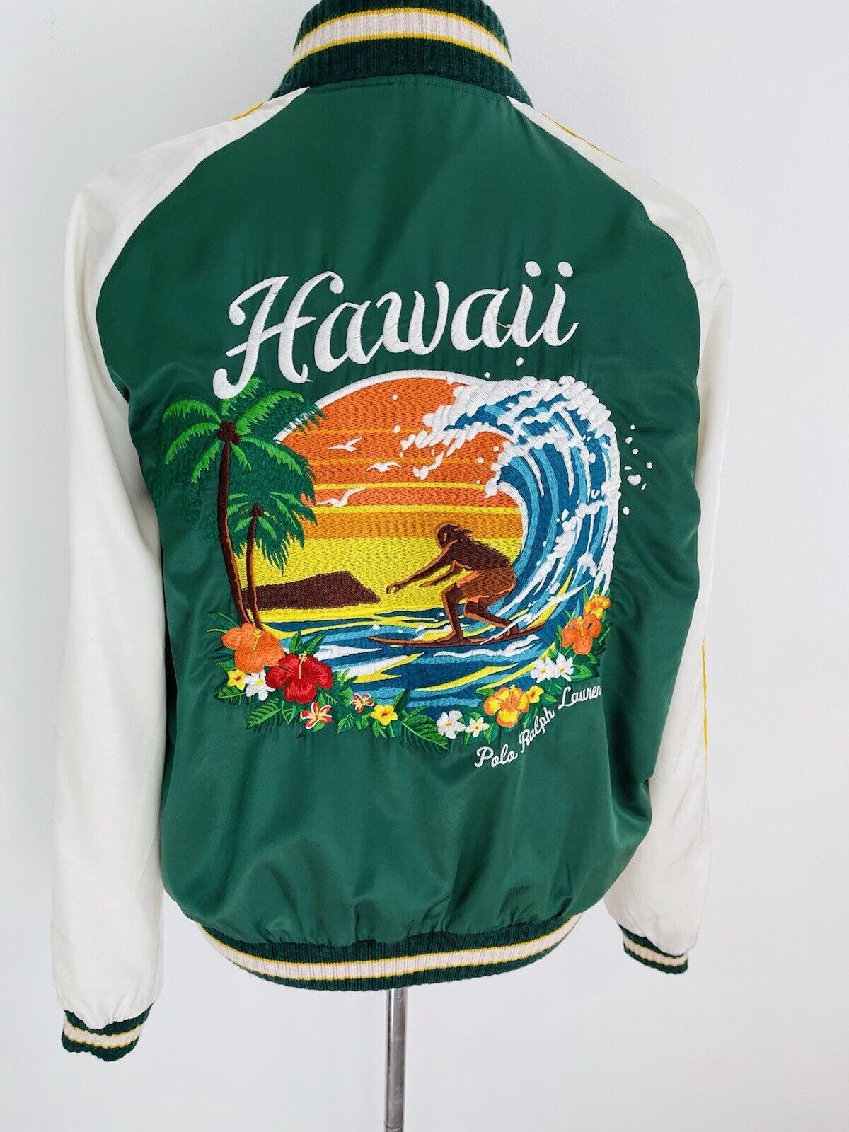 Polo Ralph Lauren Satin Hawaii Bomber Jacket Green Size XL