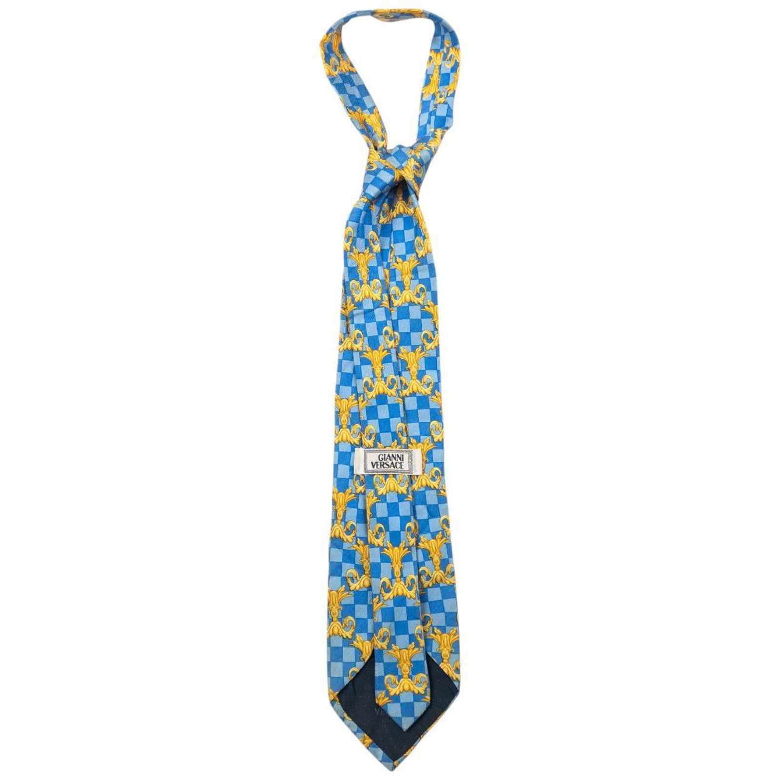 Versace Vintage Gianni Versace Checkered Baroque Silk Tie Size ONE SIZE - 2 Thumbnail
