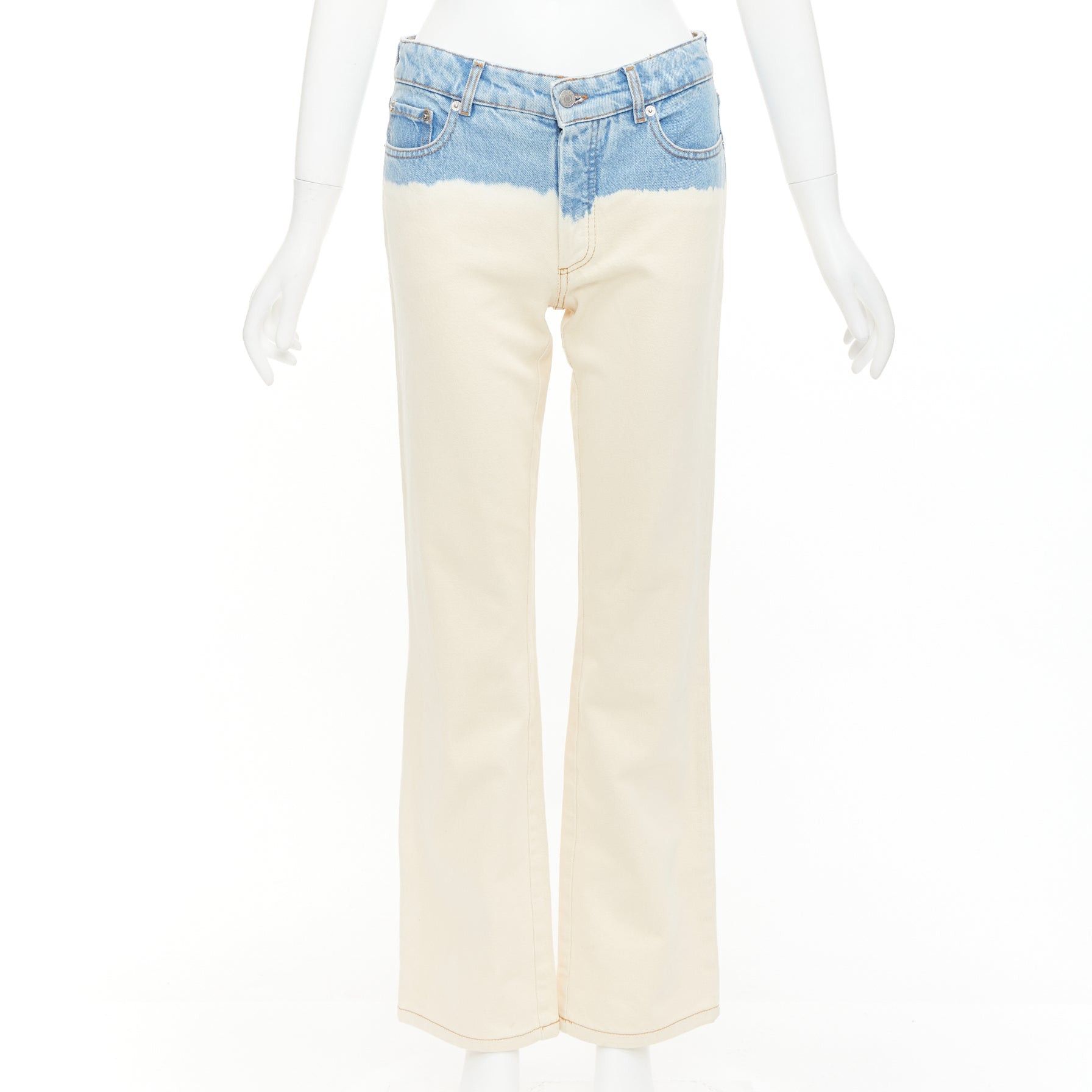 Dries Van Noten DRIES VAN NOTEN 2023 cream blue ombre dip dye mid waist wide jeans 27"2 Size 27" / US 4 / IT 40 - 1 Thumbnail