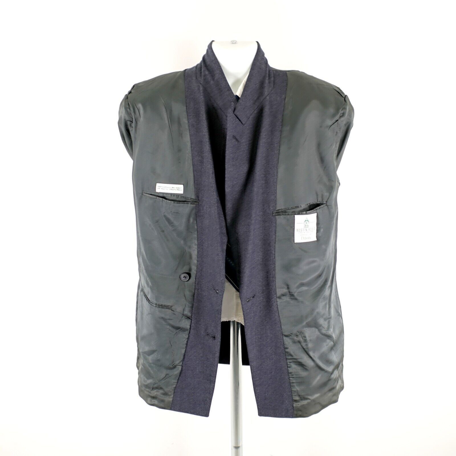 Austin Reed Austin Reed Flannel Wool Gray Peak Lapel Double Breasted Bla Size 42R - 14 Thumbnail