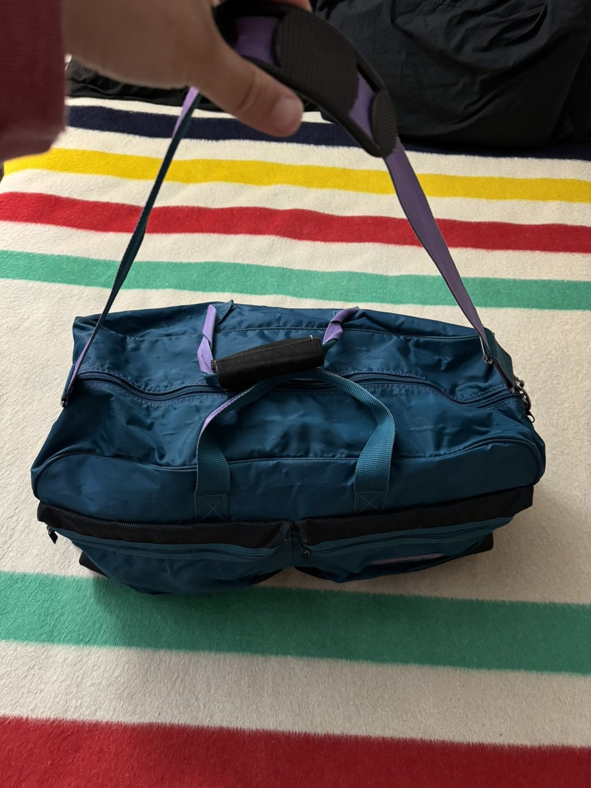Nike × Vintage Vintage 80s 90s Purple Teal Aqua Nike Jumbo Duffle Bag BRS Size ONE SIZE - 16 Thumbnail