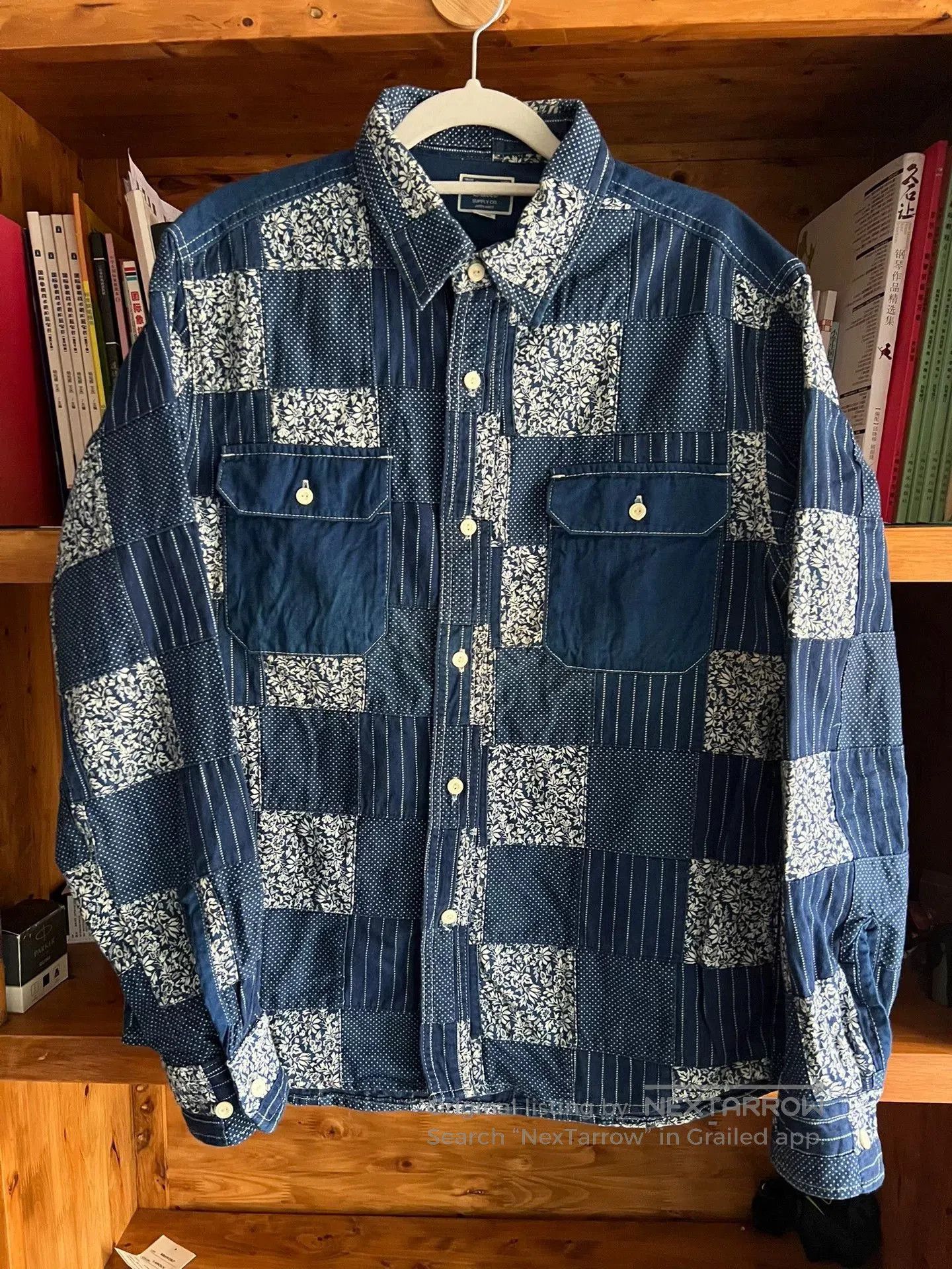 blue patchwork shirt with traditional dyeing.
