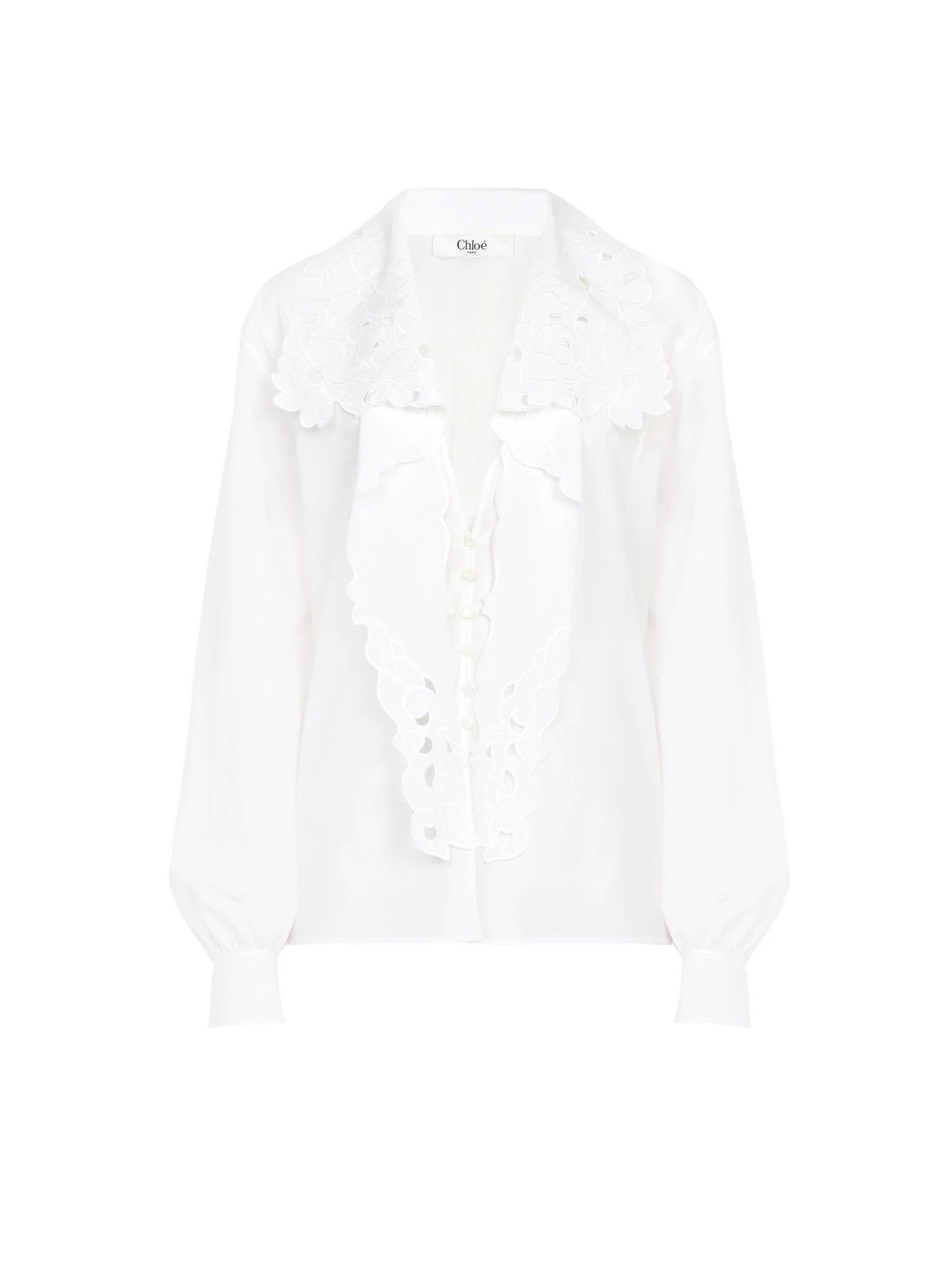 Chloe o1loc1c10226 Embroidered Lavalliere Shirt in White Size M / US 6-8 / IT 42-44 - 1 Thumbnail