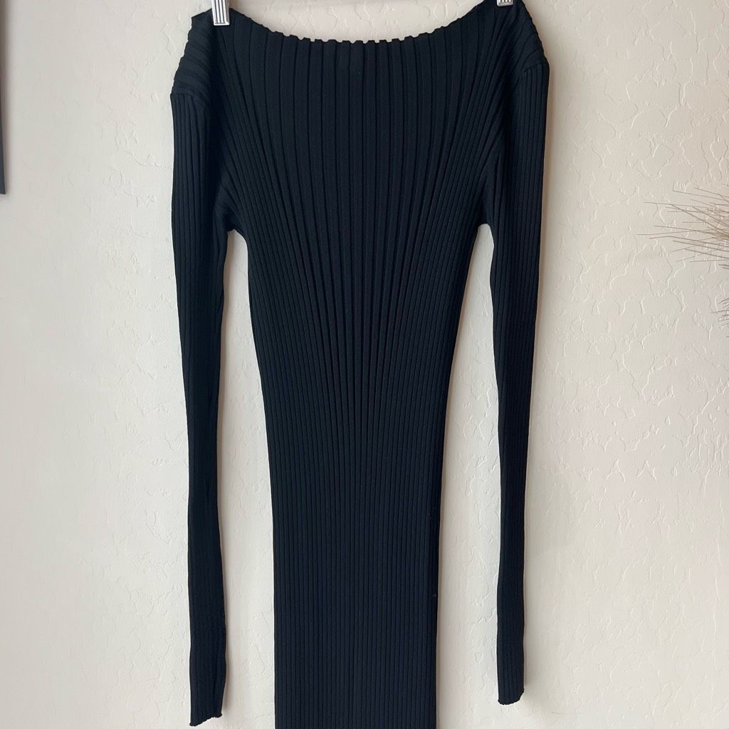 Toteme Toteme Orville Black Long Sleeve Ribbed Knit Boat Neck Midi Size M / US 6-8 / IT 42-44 - 8 Thumbnail