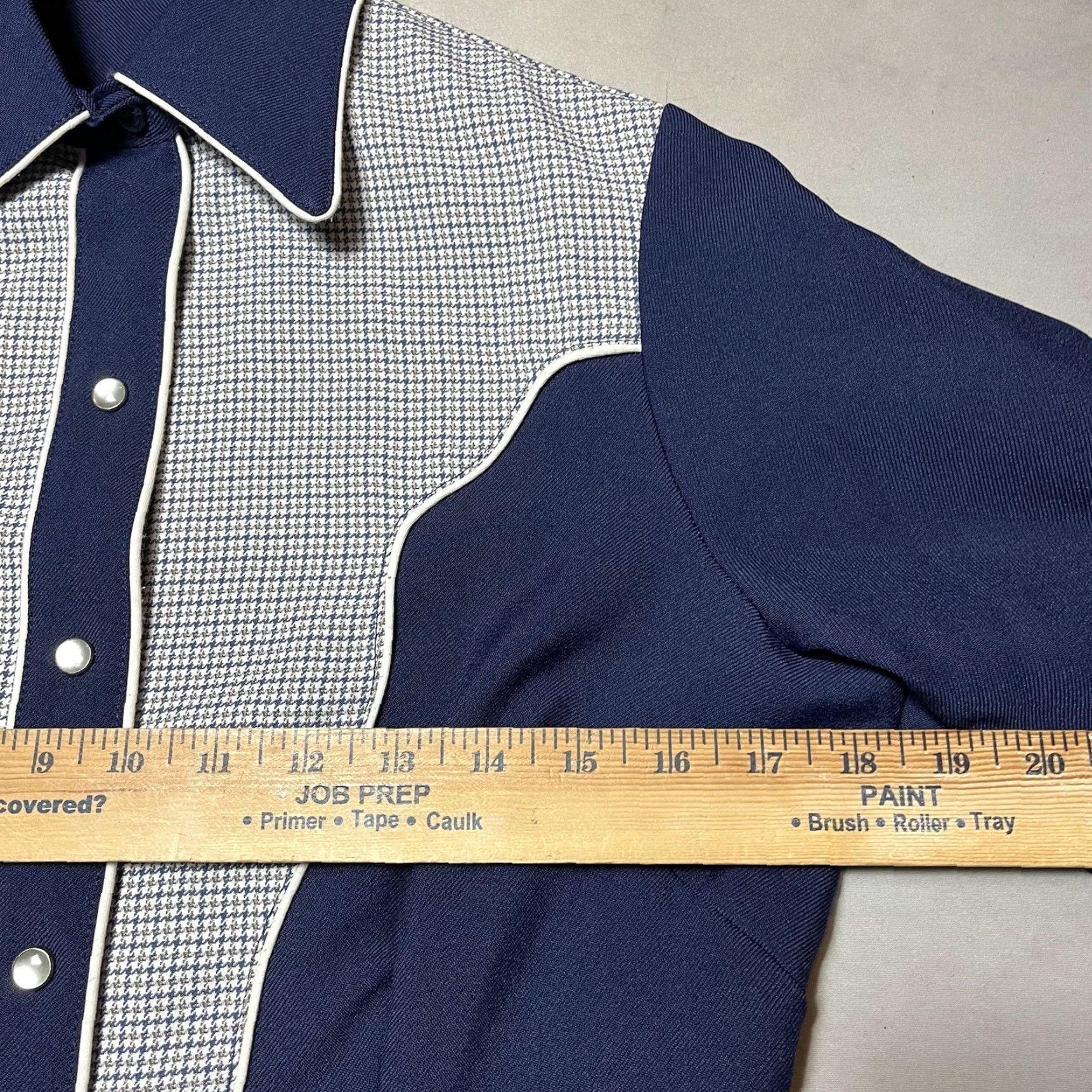 VINTAGE H Bar C California Ranchwear Pearl Snap Button Up Shirt Slim Regular Men Blue Cotton Blend Knit Long Sleeve Button-Down Collared Pocket