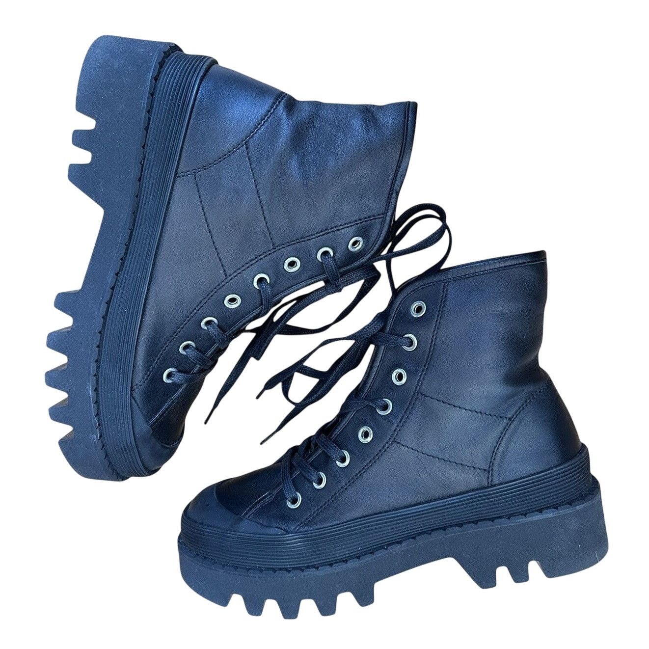 Proenza Schouler new PS The City Black Leather Combat Boots EU 38 Lug Sole Size US 8 / IT 38 - 3 Thumbnail