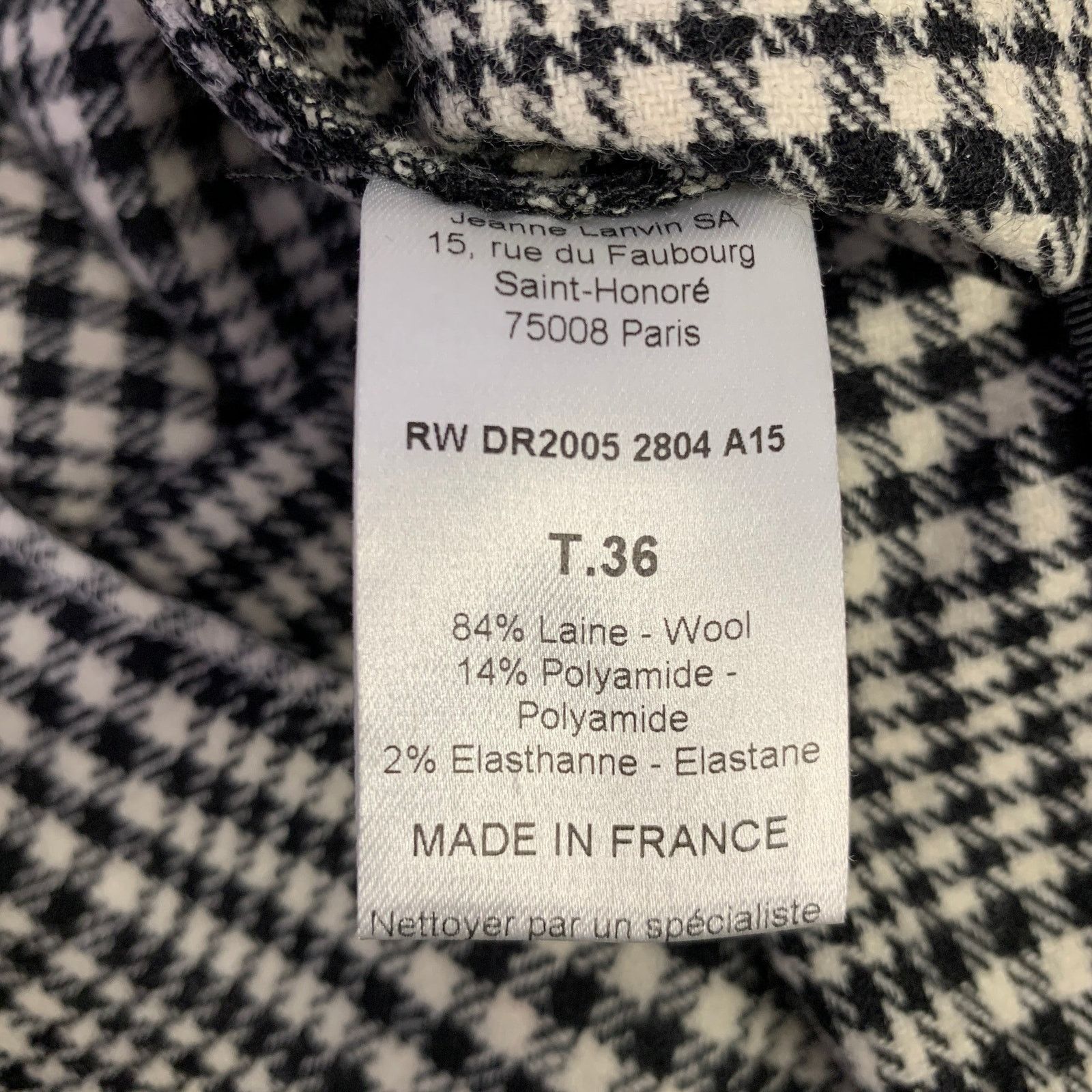 Lanvin Size 4 Black White Wool Blend Houndstooth Short Sleeve Dress Size S / US 4 / IT 40 - 7 Thumbnail